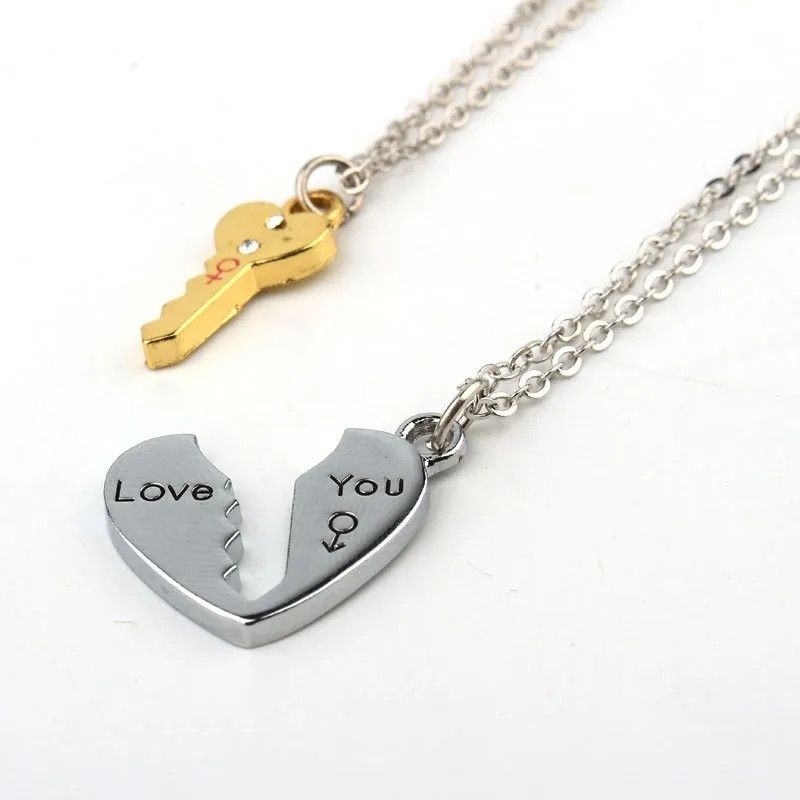 2 piece silver Pattern key Necklace