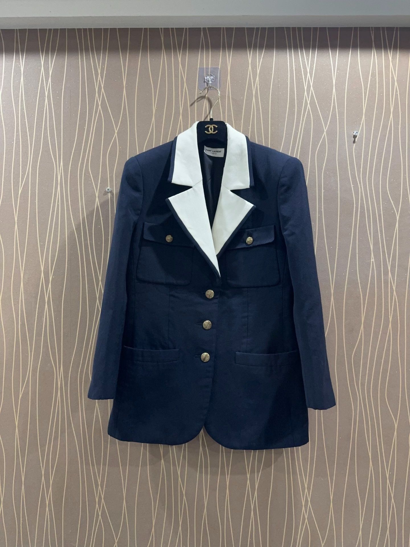 Saint Laurent Paris Saint Laurent Navy Gold Button Blazer Size US XXS / EU 40 - 1 Thumbnail