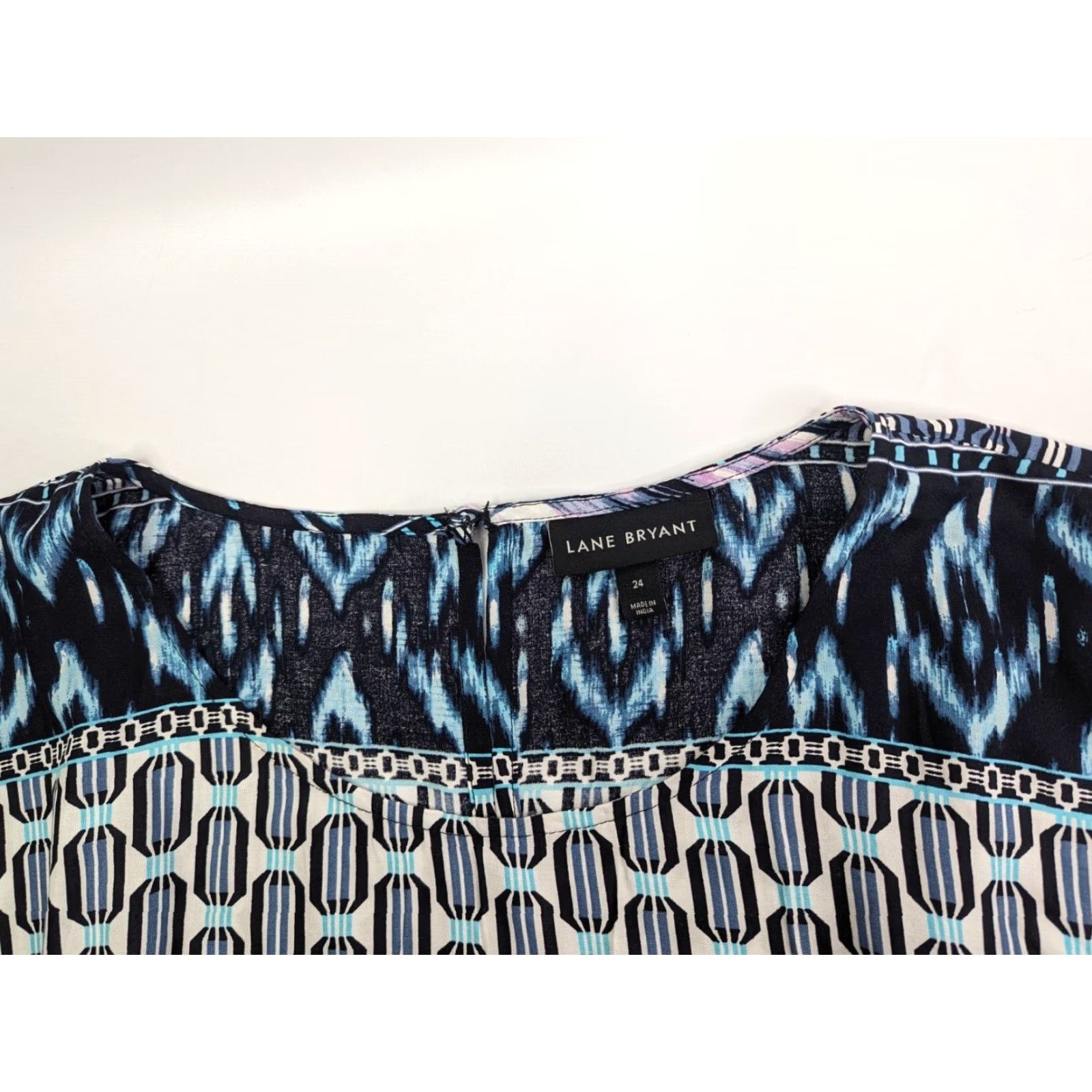 Vintage Lane Bryant Blouse Shirt Short Sleeve Crew Neck Geometric Lace Fit & Flare Size 24 Plus Blue Women Size 4XL / US 24-26 - 6 Thumbnail