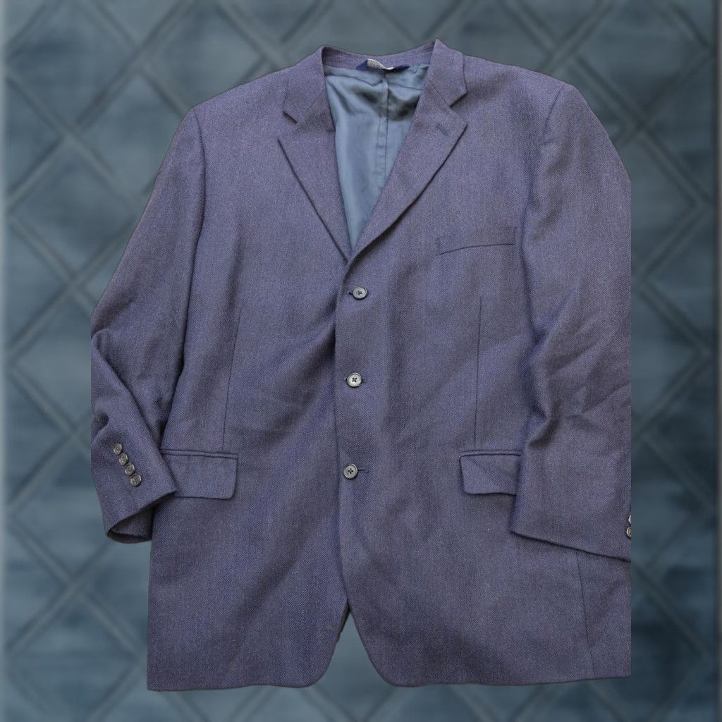 Stafford Stafford Sport Coat Mens 48R Blue Wool Herringbone Tweed Blazer Jacket Notch Lapel 3-Button Front Single-Breasted Formal Business 2 Piece Fall Winter Size 48R - 1 Thumbnail