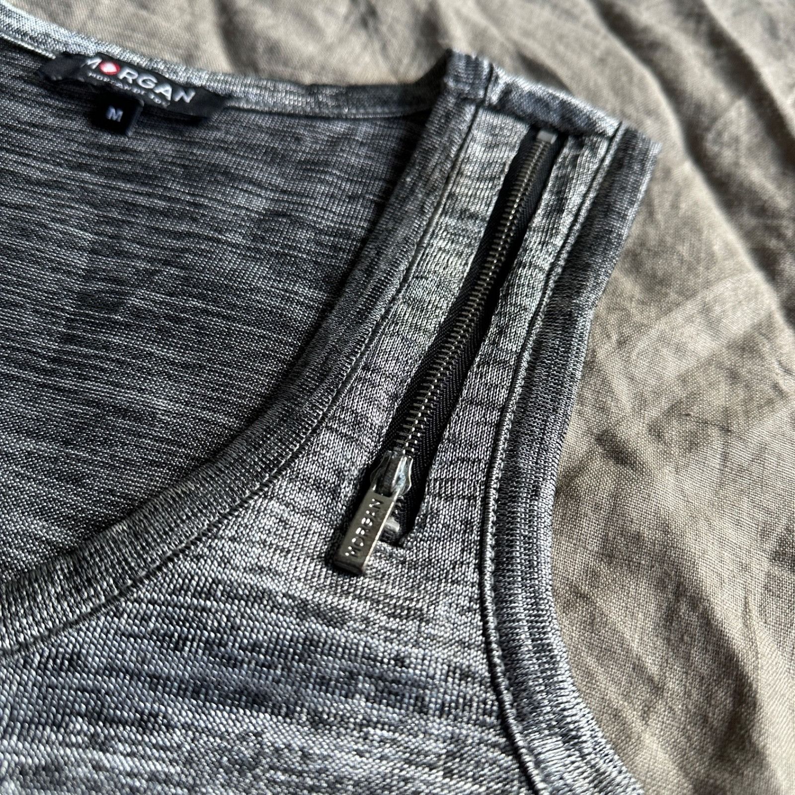Morgan De Toi Morgan De Toi Grey Sleeveless Tank Top Zip 9390AC Size M / US 6-8 / IT 42-44 - 3 Thumbnail