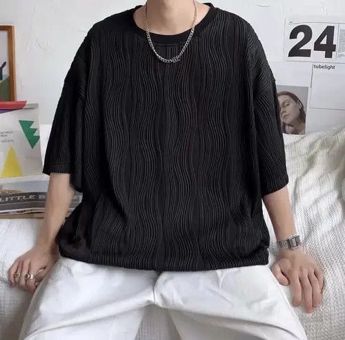 Japanese Brand Hiroko x Mint Korean fashion black wave pleats top tee Size US M / EU 48-50 / 2 - 4 Thumbnail