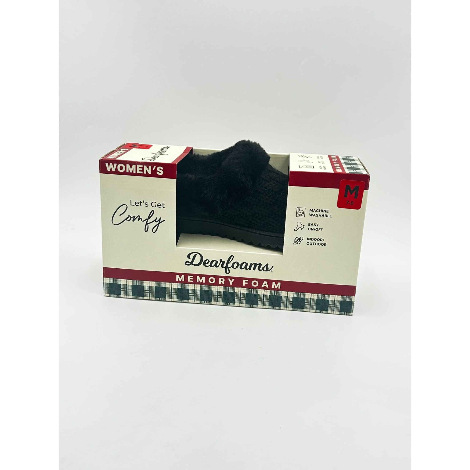 Other Dearfoams Memory Foam Slippers Womens 7-8 Black Faux Fur Cuf Size US 7 / IT 37 - 8 Thumbnail