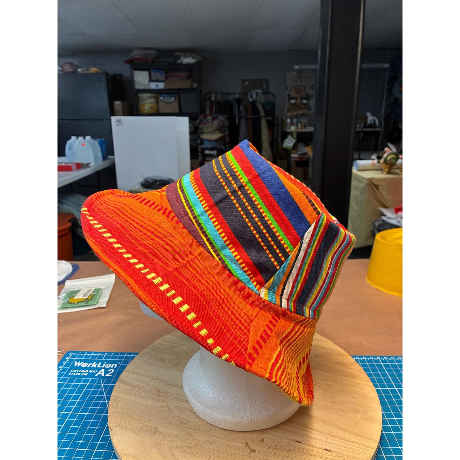Other Upcycled Bucket Hat — Fiery Orange Mixed Stripe, Marigold Size ONE SIZE - 3 Thumbnail