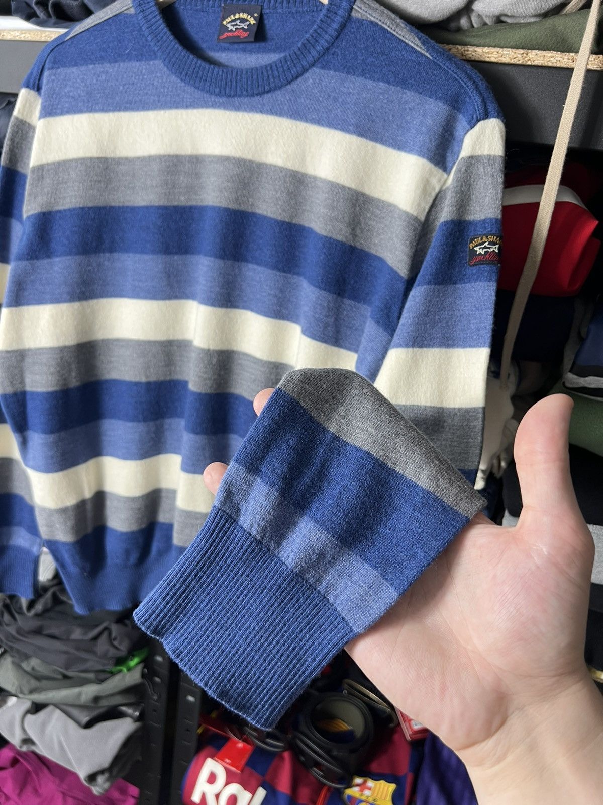 Paul & Shark Paul & Shark Yachting Wool Striped Sweater Blue Grey Size XL Size US XL / EU 56 / 4 - 3 Thumbnail