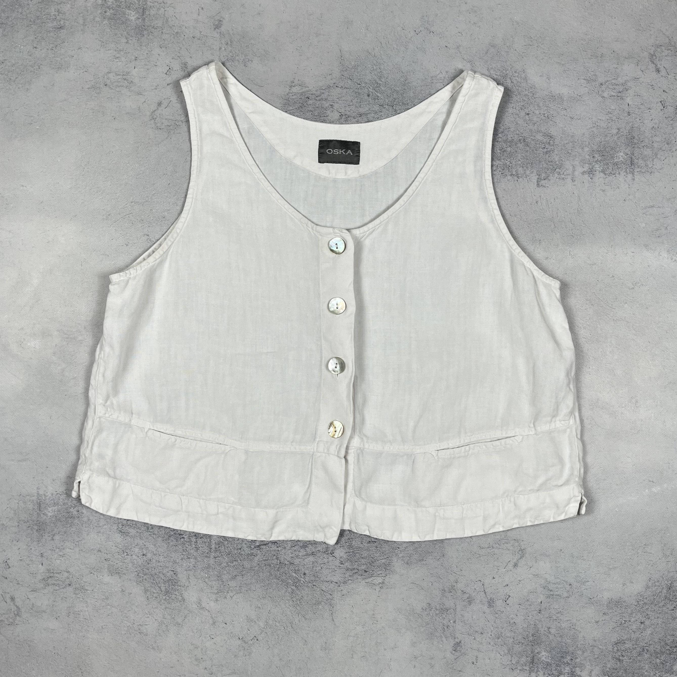 OSKA Ladies OSKA Avant-Garde Linen Sleeveless Cropped Top Gilet Size L / US 10 / IT 46 - 2 Thumbnail