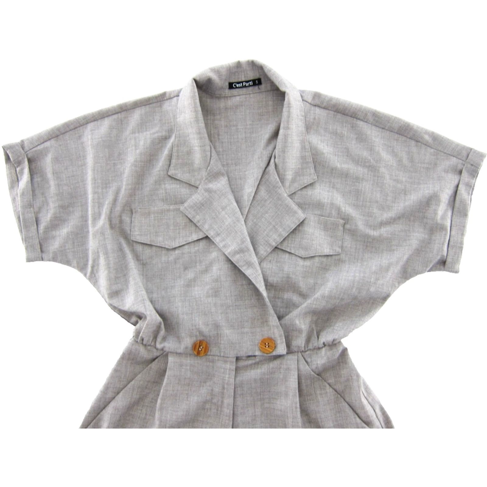Vintage C'est Parti Grey Collared Pocket Relaxed Lagenlook Romper Shorts Women S Size S / US 4 / IT 40 - 4 Thumbnail