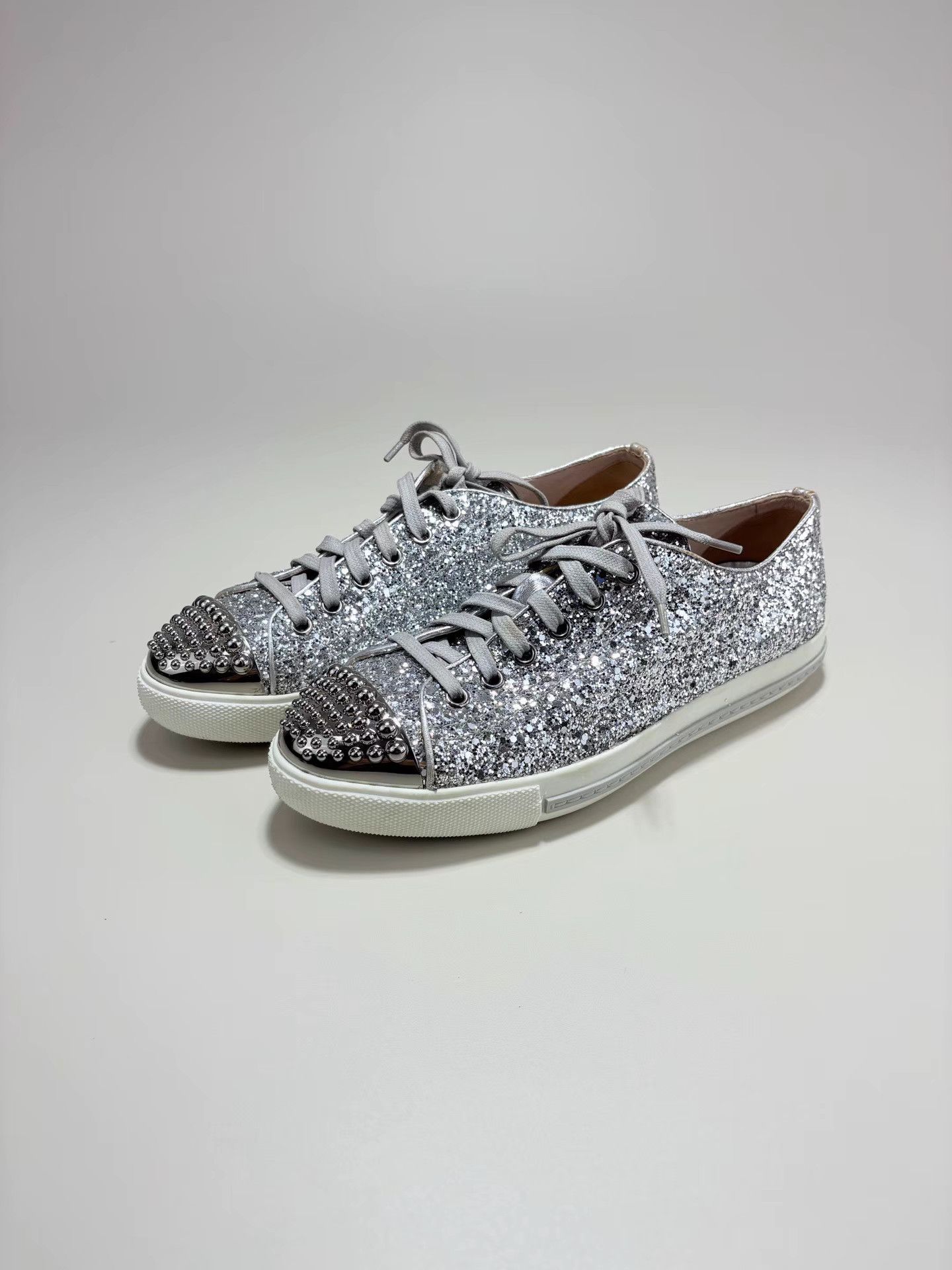 Miu Miu MIUMIU Crystal & Glitter Low-Top Sneakers K1 Size US 8 / IT 38 - 1 Thumbnail