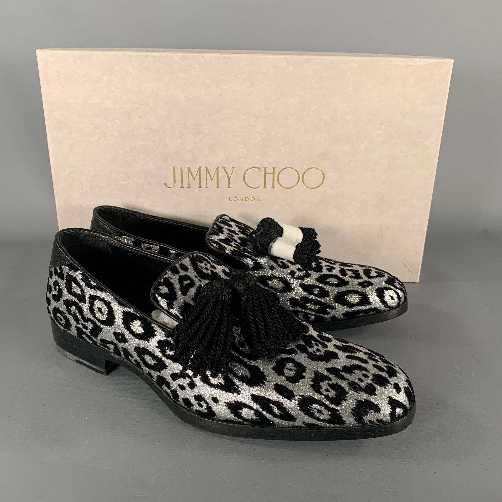 Jimmy Choo JIMMY CHOO Silver Black Medusa Jacquard Tassels Loafers Size US 7 / EU 40 - 9 Thumbnail