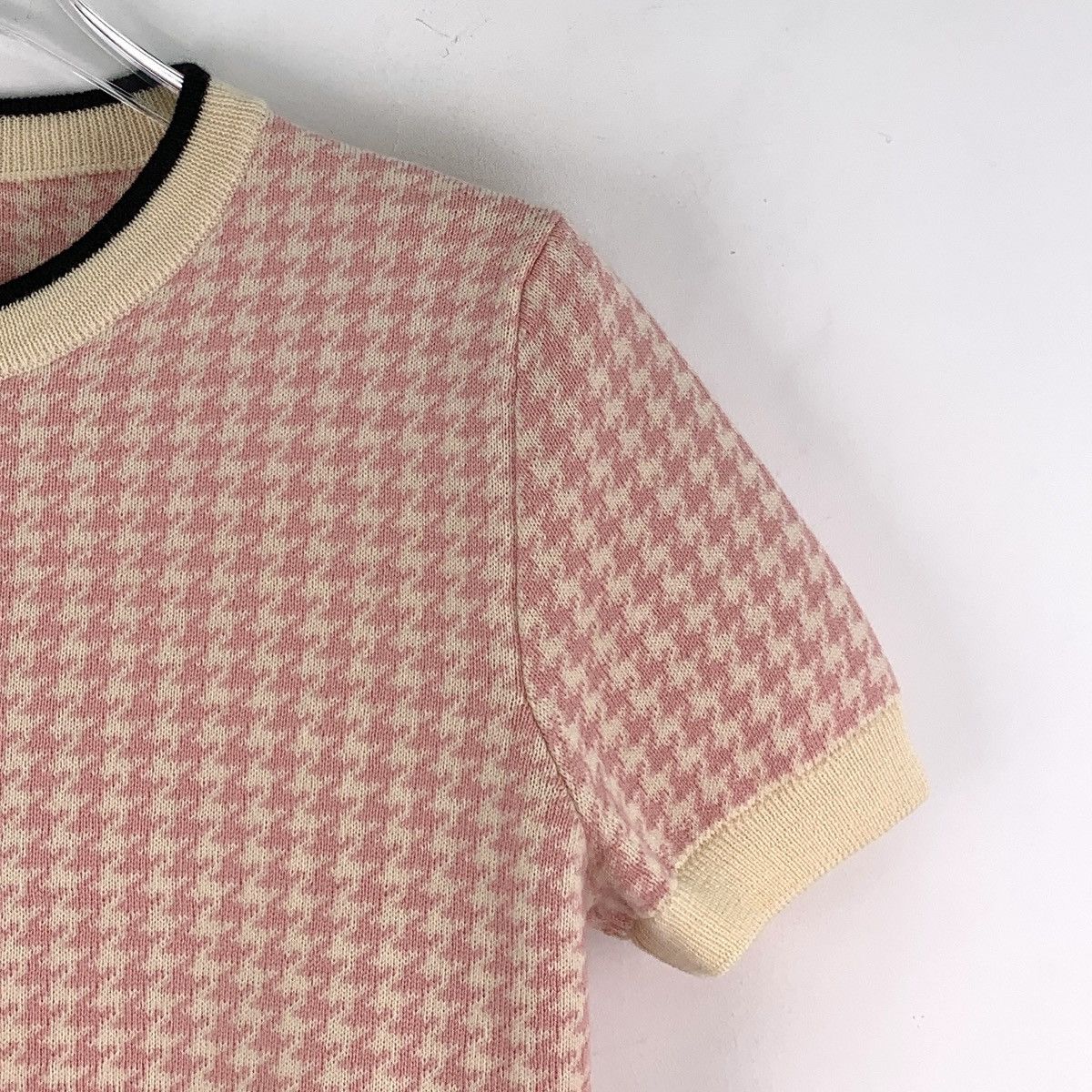 Miu Miu Miu Miu Pink Houndstooth Wool Short Sleeve Knit Top K26WX Size M / US 6-8 / IT 42-44 - 3 Thumbnail