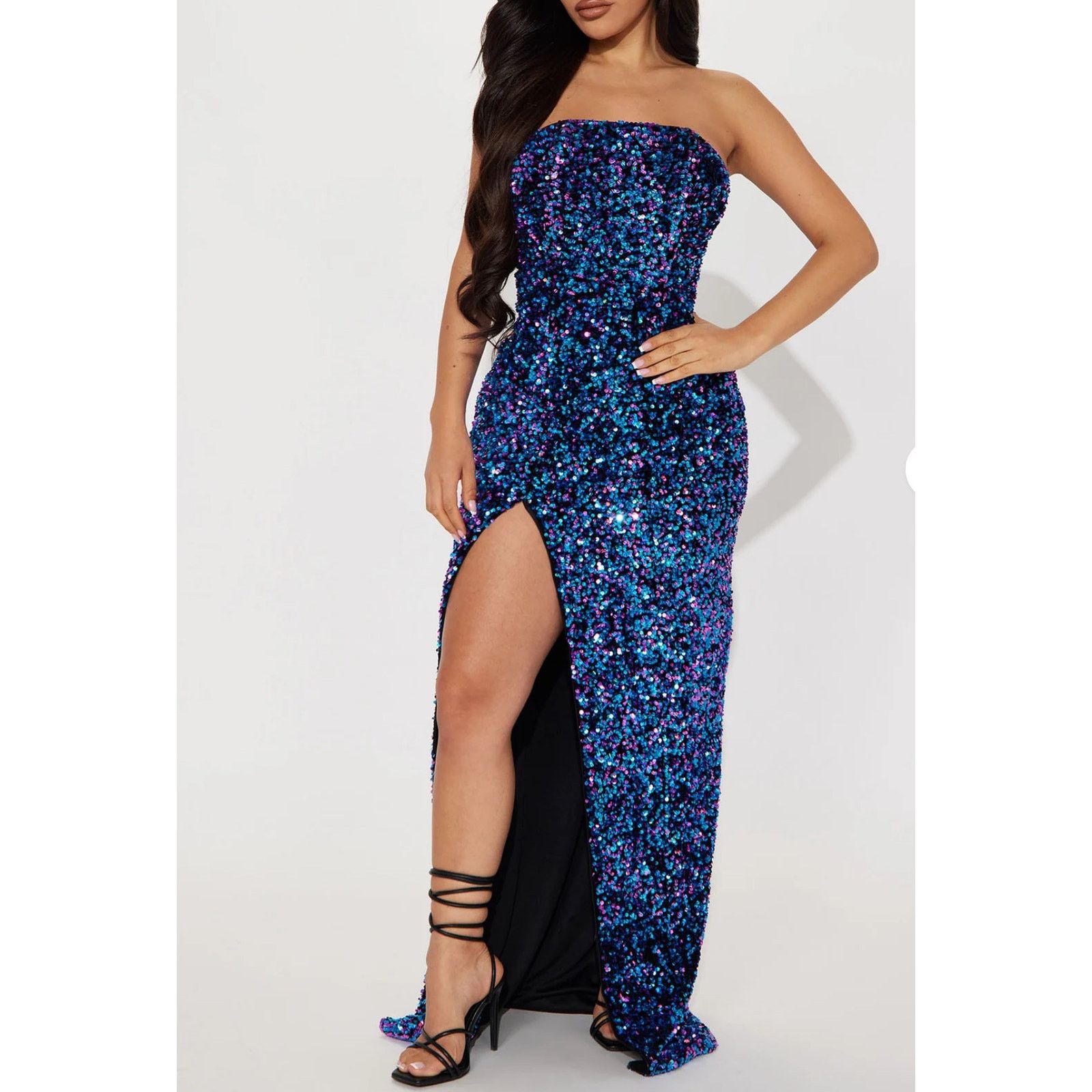 Other Fashion Nova Bright Blue Strapless Sequin Maxi Dress Gown XS Size XS / US 0-2 / IT 36-38 - 1 Thumbnail