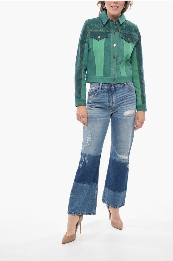 Marine Serre og1mm0724 Effect Breast Denim Jacket in Green Size XS / US 0-2 / IT 36-38 - 4 Thumbnail