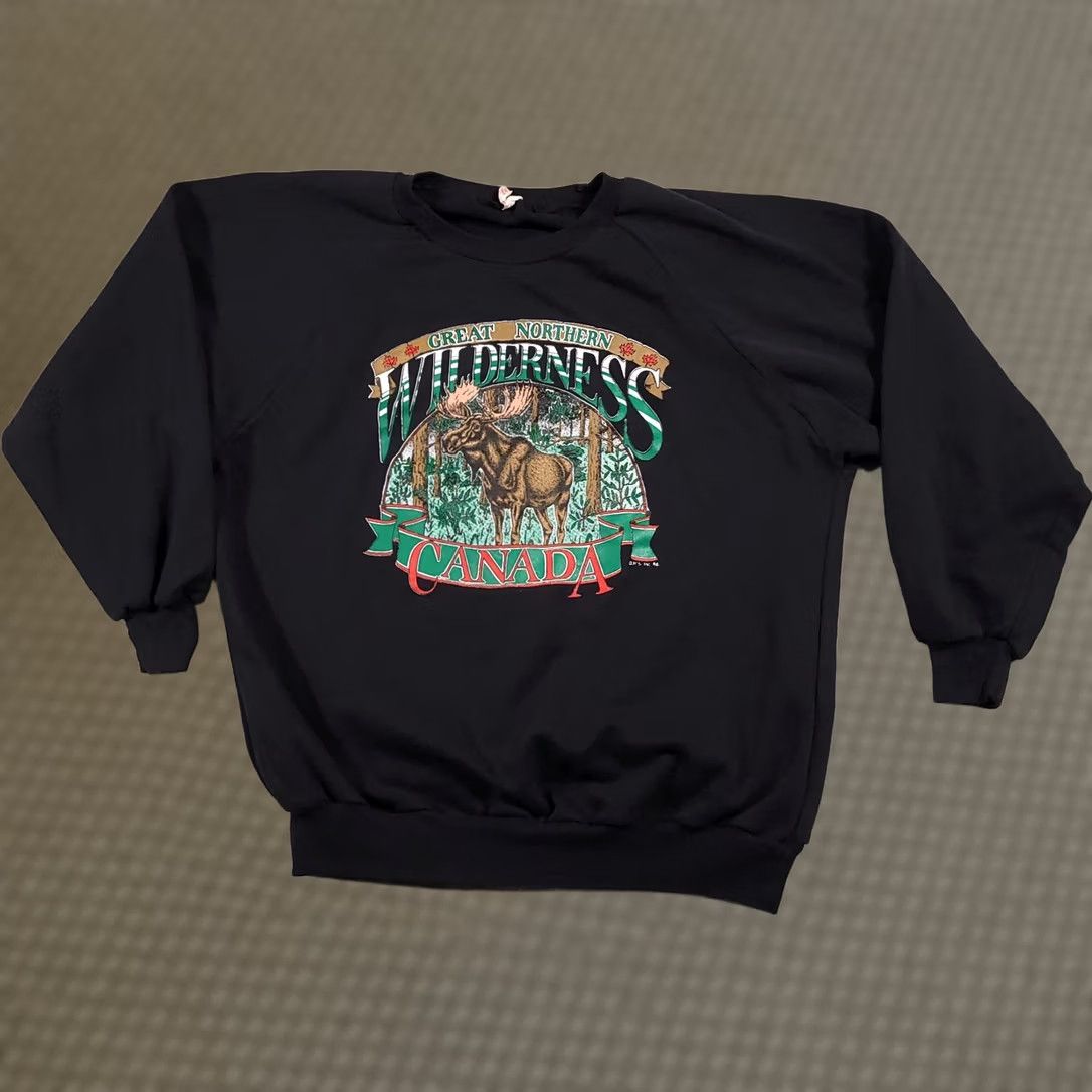 Greats VINTAGE 90s Streetwear Sweatshirt Mens XL Black Great Northern Wilderness Canada Sweatshirt Pullover Crew Neck Fleece Graphic Print Size US XL / EU 56 / 4 - 1 Thumbnail