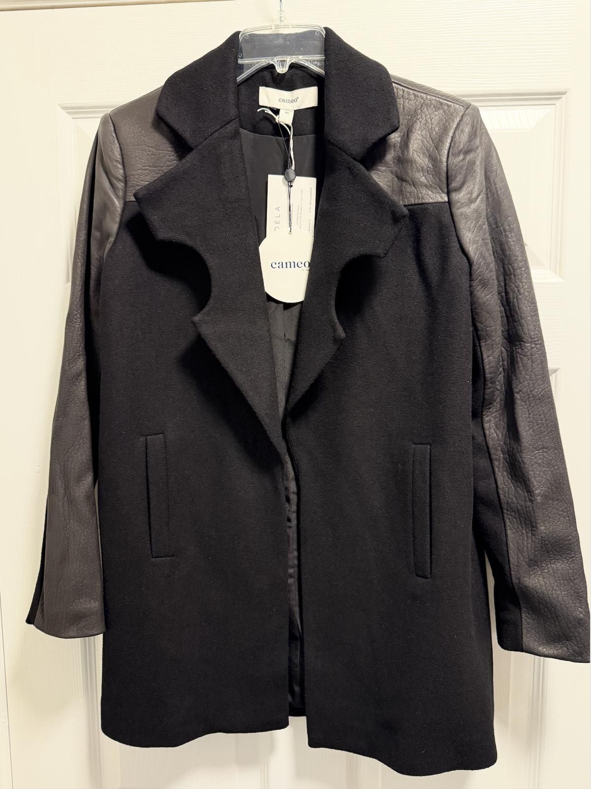 Camel Chic Black Wool Leather Arcade Coat by Cameo – XS NWT 473$ Size US XS / EU 42 / 0 - 1 Thumbnail