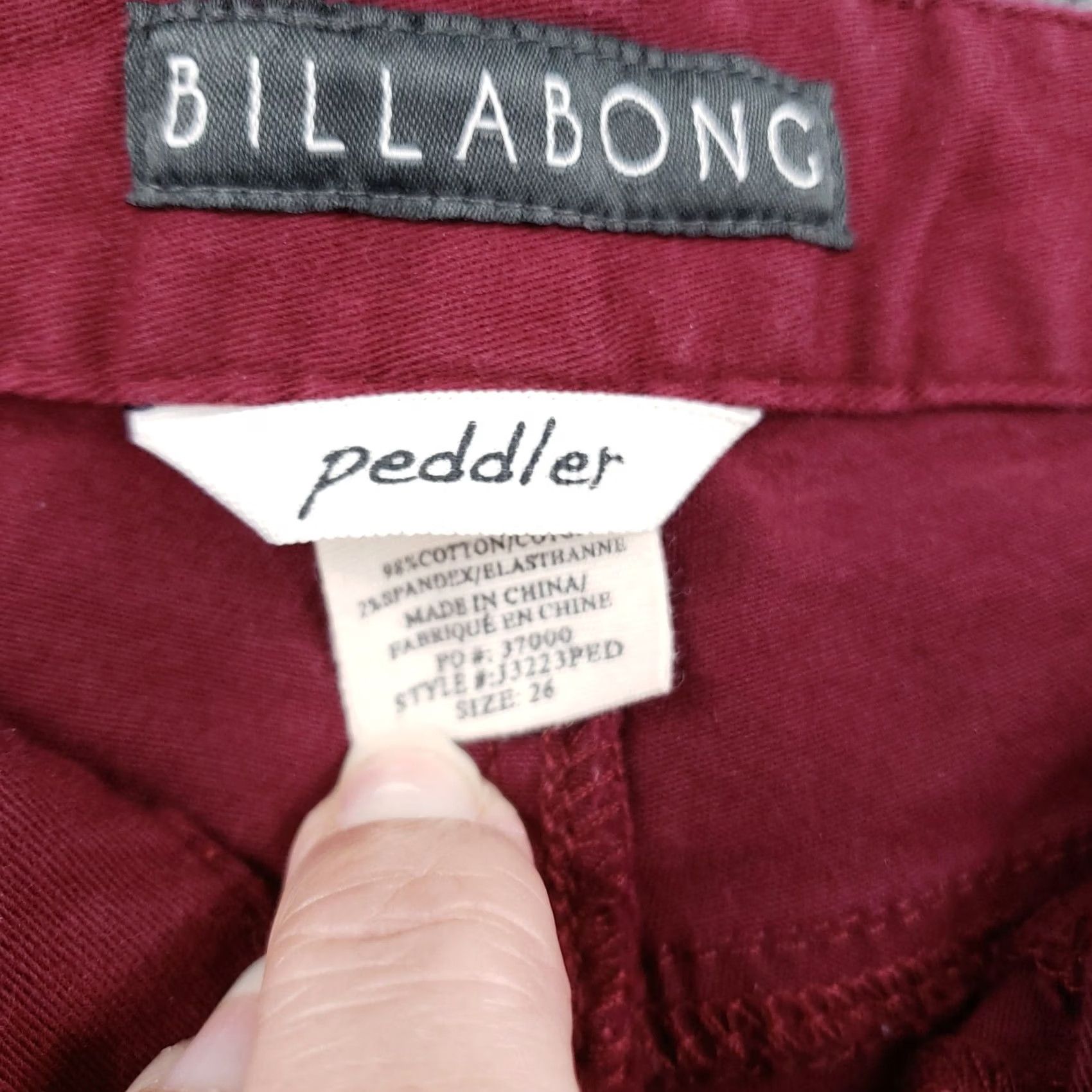 Billabong Billabong Pants Womens 26 Red Peddler Jegging Low Rise Flat Front Cotton Blend Size 26" / US 2 / IT 38 - 4 Thumbnail