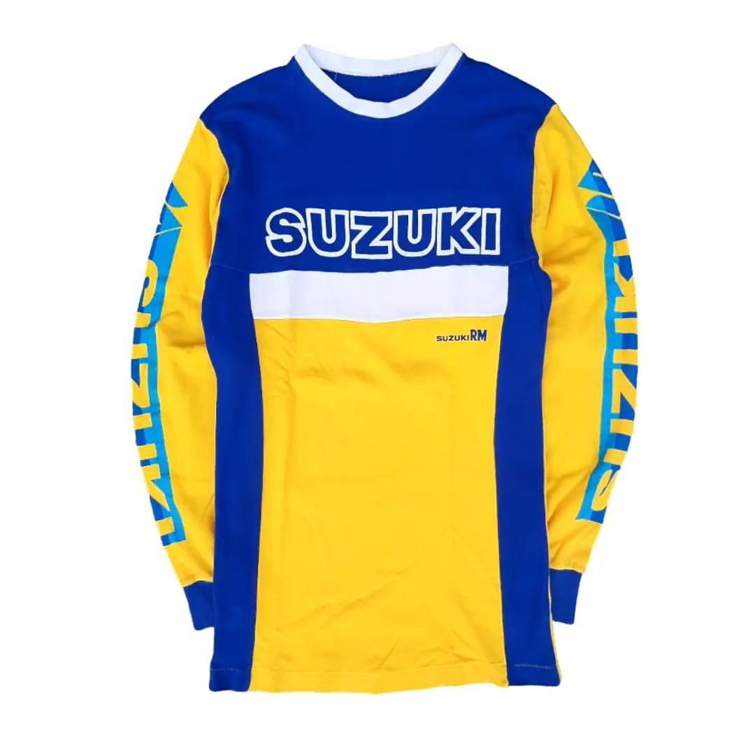 image of Gear For Sports x Racing Vintage Suzuki Rm Jersey Motocross Dirtbike Supercross in Blue/Yellow (Siz