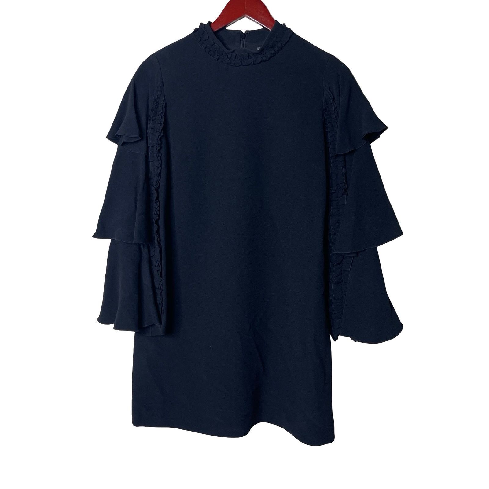 ALEXIS Alexis Black Marianne Tiered Bell-Sleeve Crepe Mini Dress Size M / US 6-8 / IT 42-44 - 3 Thumbnail