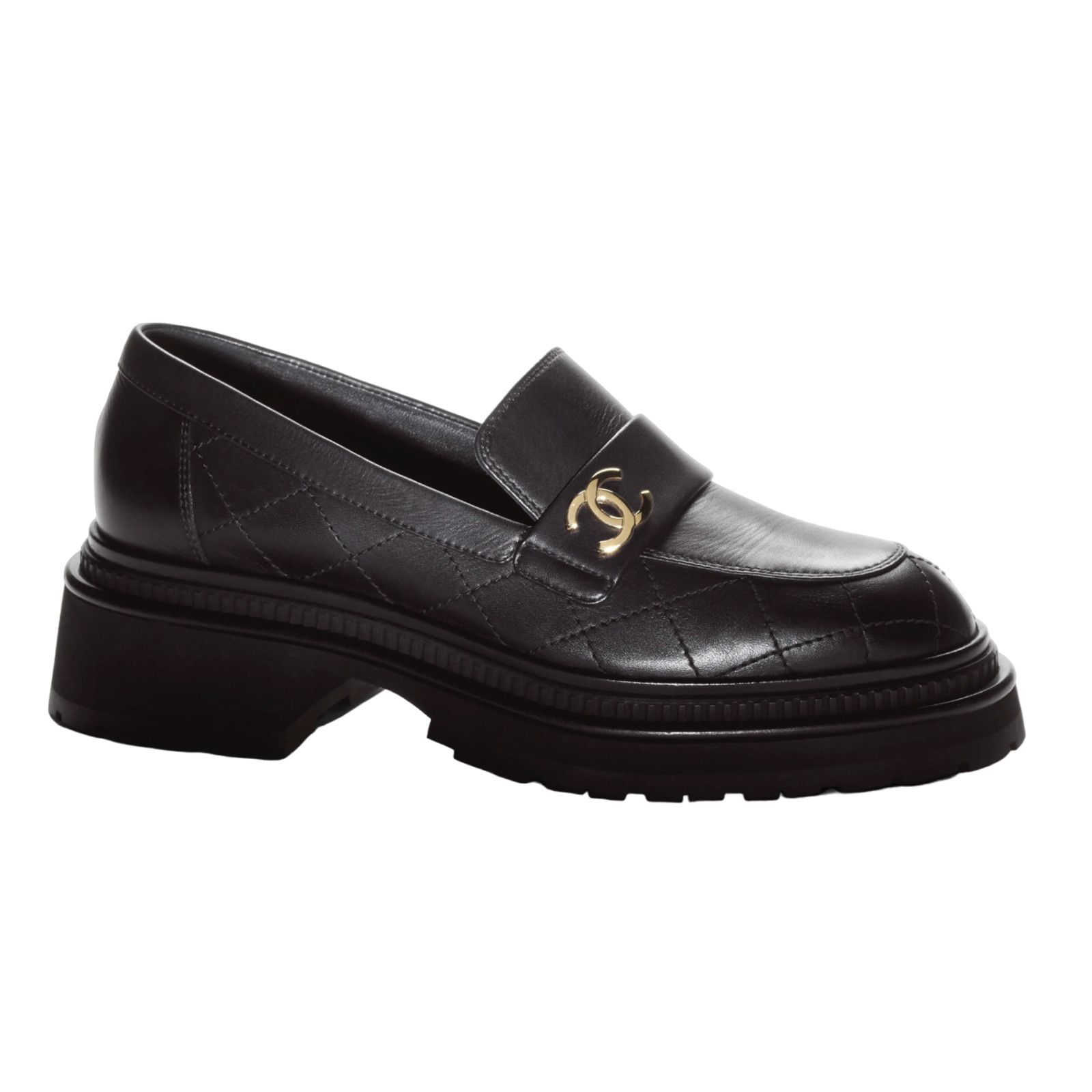 Chanel Calfskin Leather Quilted Flat Platform Loafer 39.5