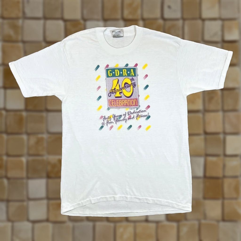 Vintage VINTAGE 80's GDRA CELEBRATION "40th Anniversary" Single Stitch T-Shirt White M Mens Graphic front 40th Anniversary 80s GDRA Souvenir Shirt Size US M / EU 48-50 / 2 - 1 Thumbnail