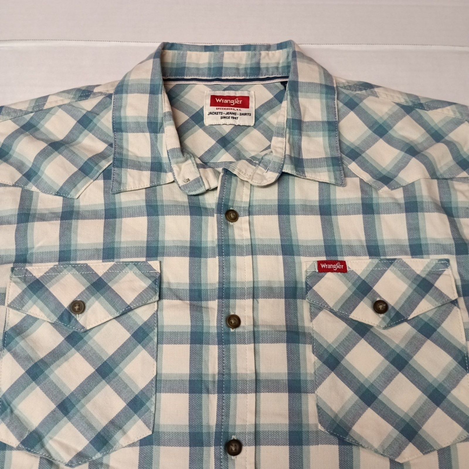 Wrangler Wrangler Cowboy Wash Twill Shirt Men's L Nile Blue Checkered Size US L / EU 52-54 / 3 - 3 Thumbnail