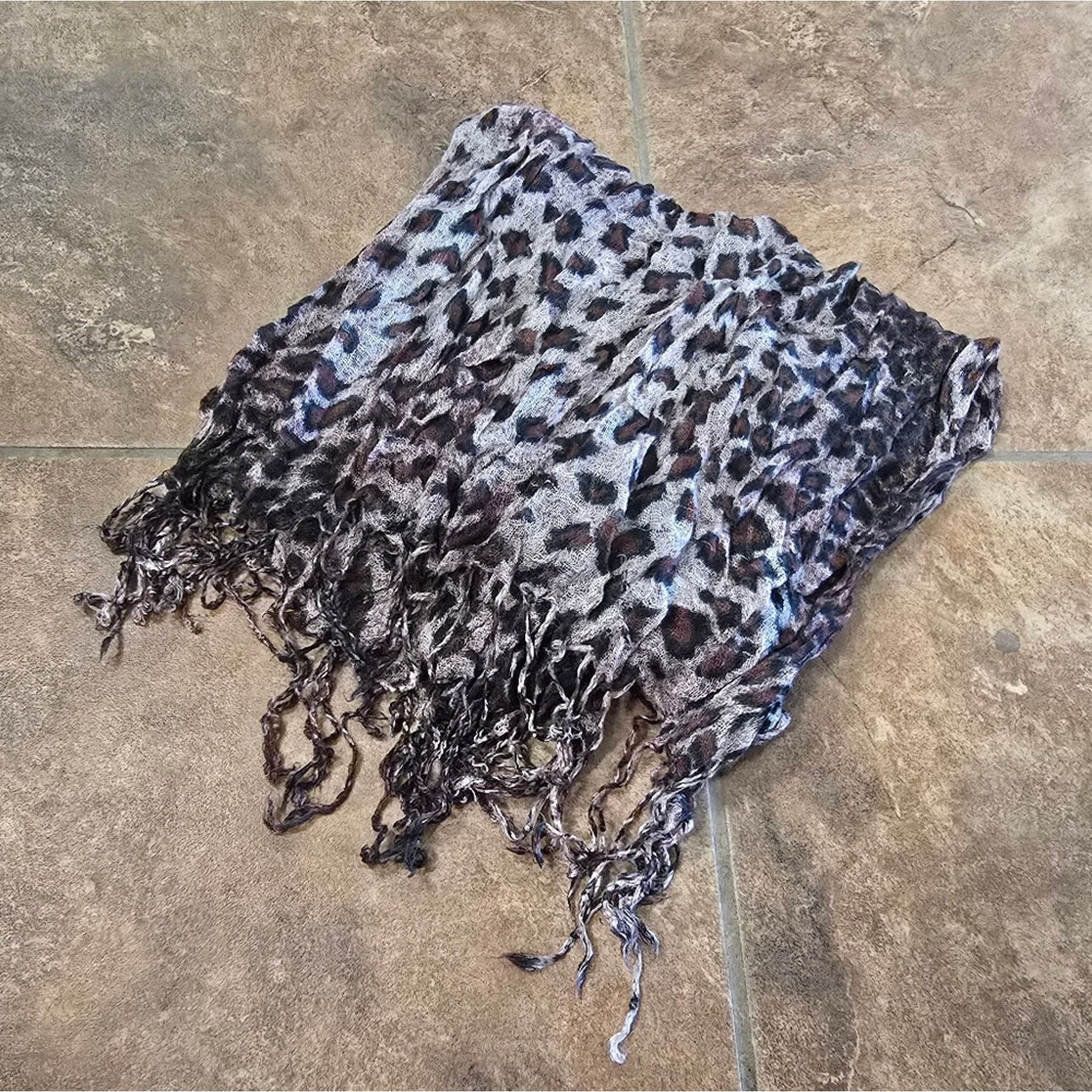 Other Brown Leopard Print Detailed Scarf Size ONE SIZE - 3 Thumbnail