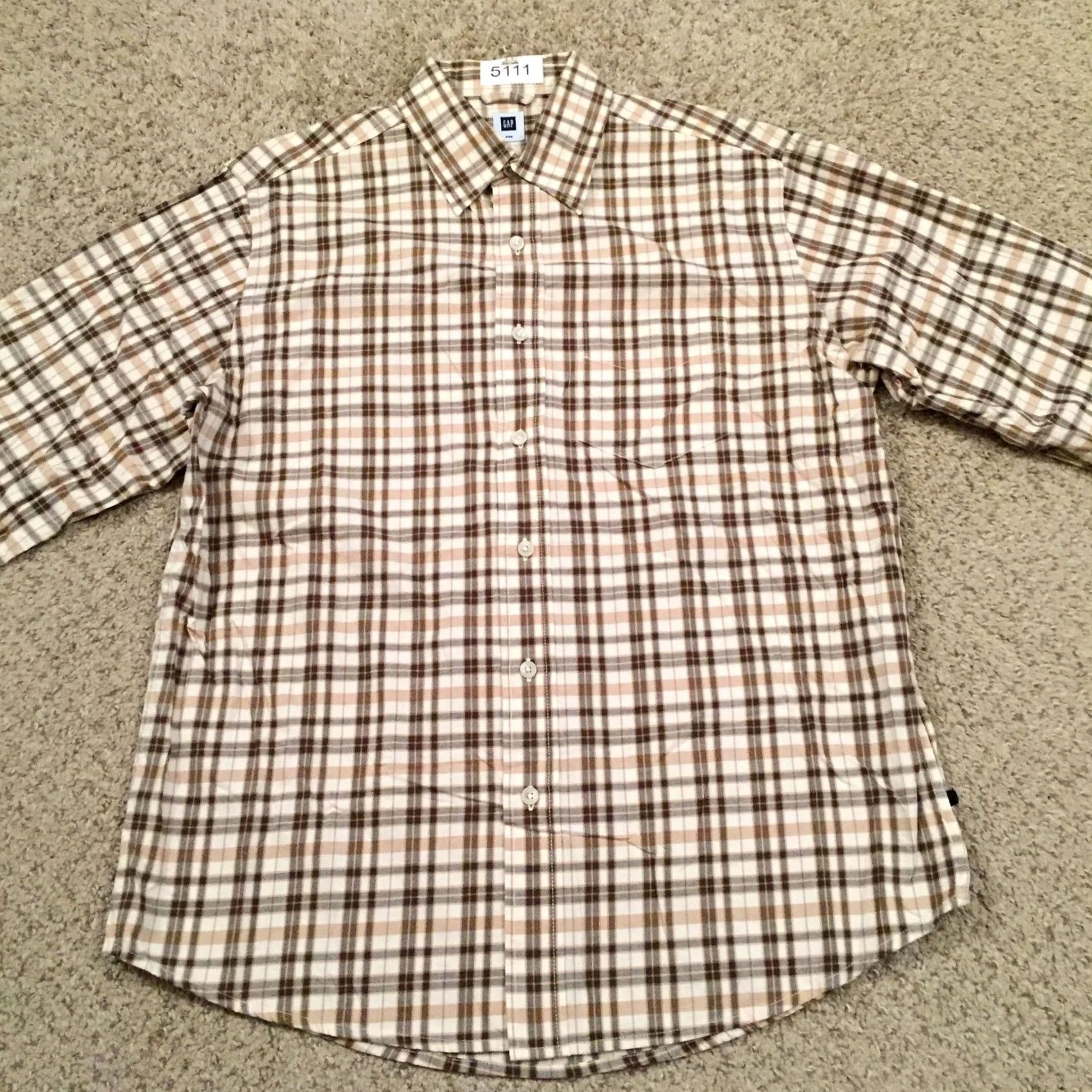 Gap Gap Shirt Button-Up Mens Medium Beige Plaid Long Sleeve Button Front Collar Shirt Size US M / EU 48-50 / 2 - 5 Thumbnail