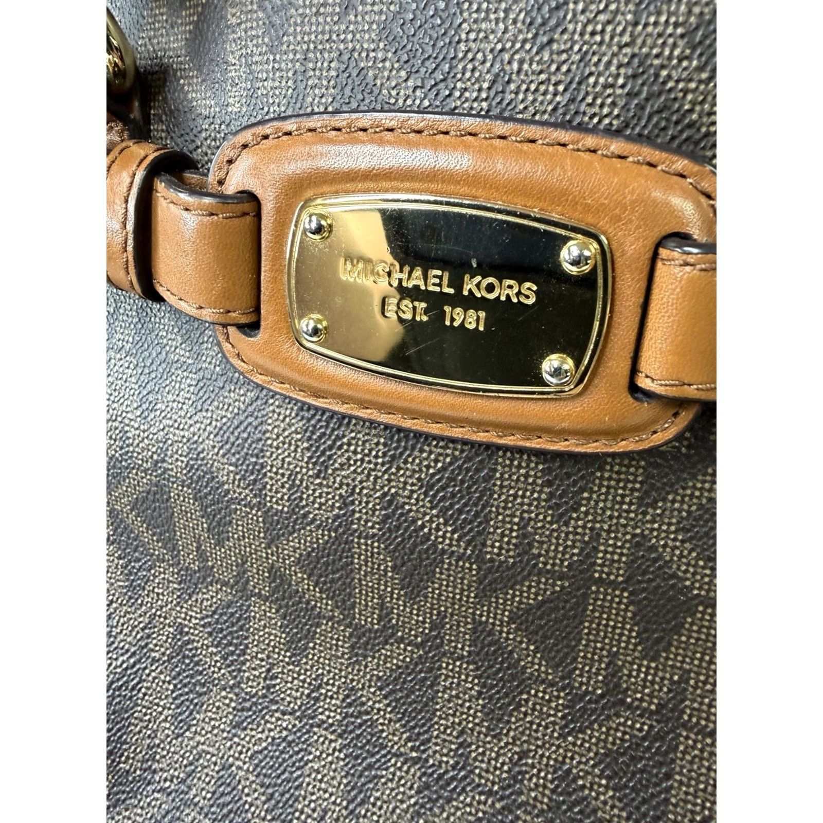 Michael Kors Michael Kors Hamilton East West Brown Leather Purse Handbag Tote MK Logo Print Woman Tote Brown Logo MK Hamilton East West Leather Purse Women Size ONE SIZE - 6 Thumbnail