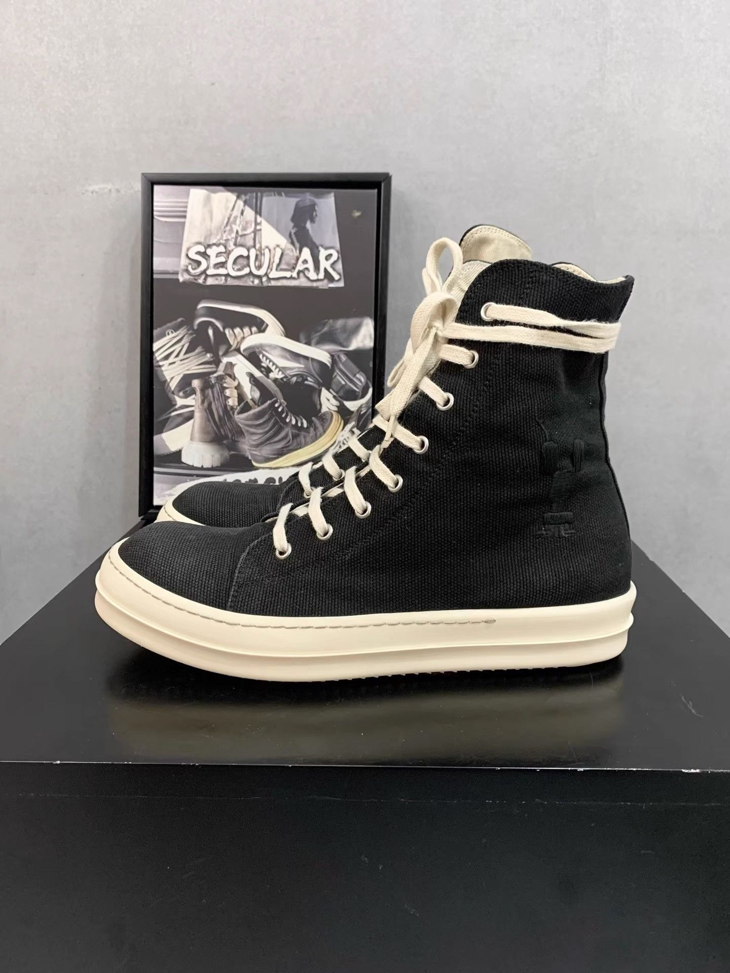 Rick Owens Rick Owens Black Canvas High Top Sneakers K34 Size US 8 / EU 41 - 4 Thumbnail