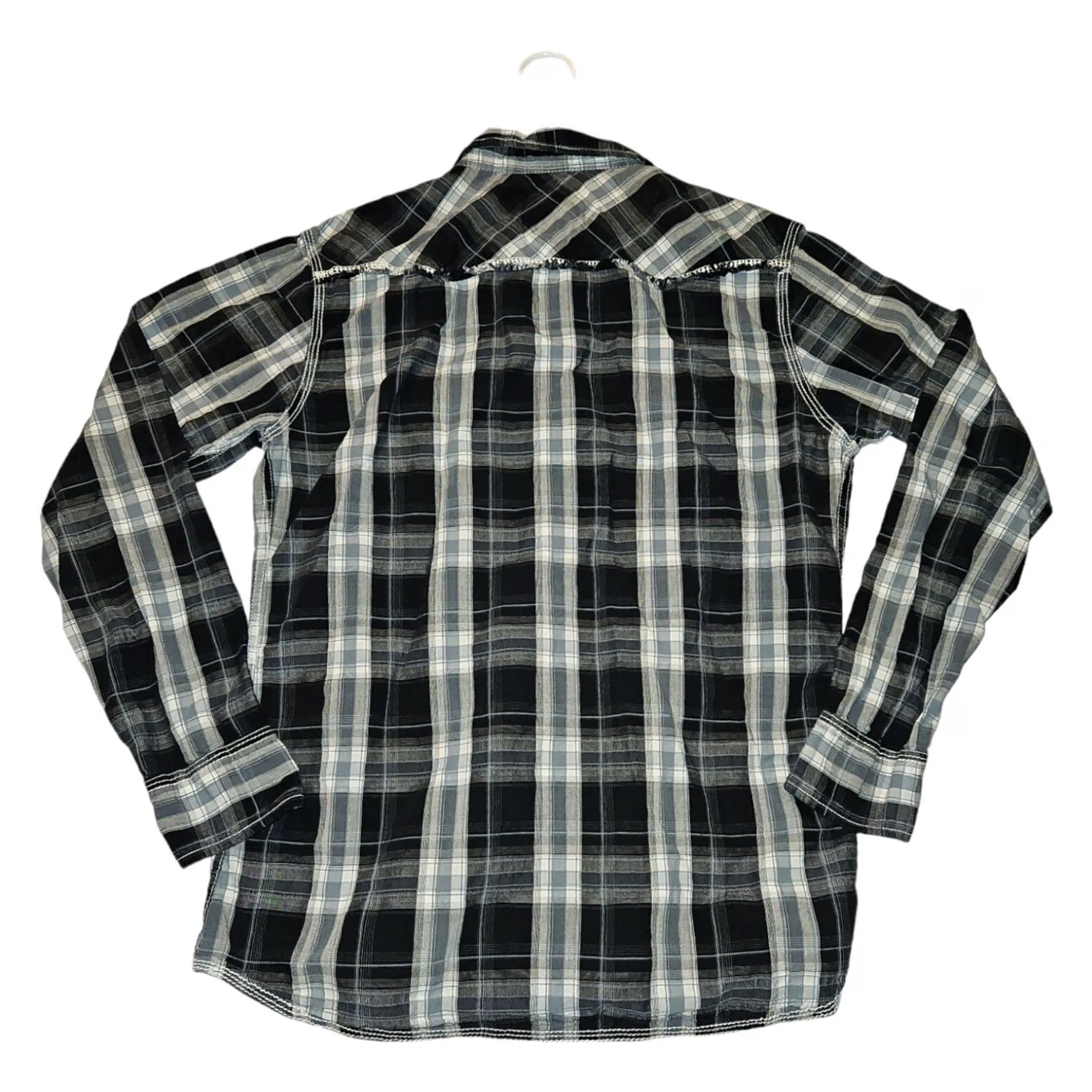 BKE BKE Plaid Long Sleeve Shirt Men's XL Slim Fit Navy Blue Collared Snap Buckle Preppy Western Cowboy Hipster Easy Care Lightweight Cotton Button-Up Size US XL / EU 56 / 4 - 7 Thumbnail