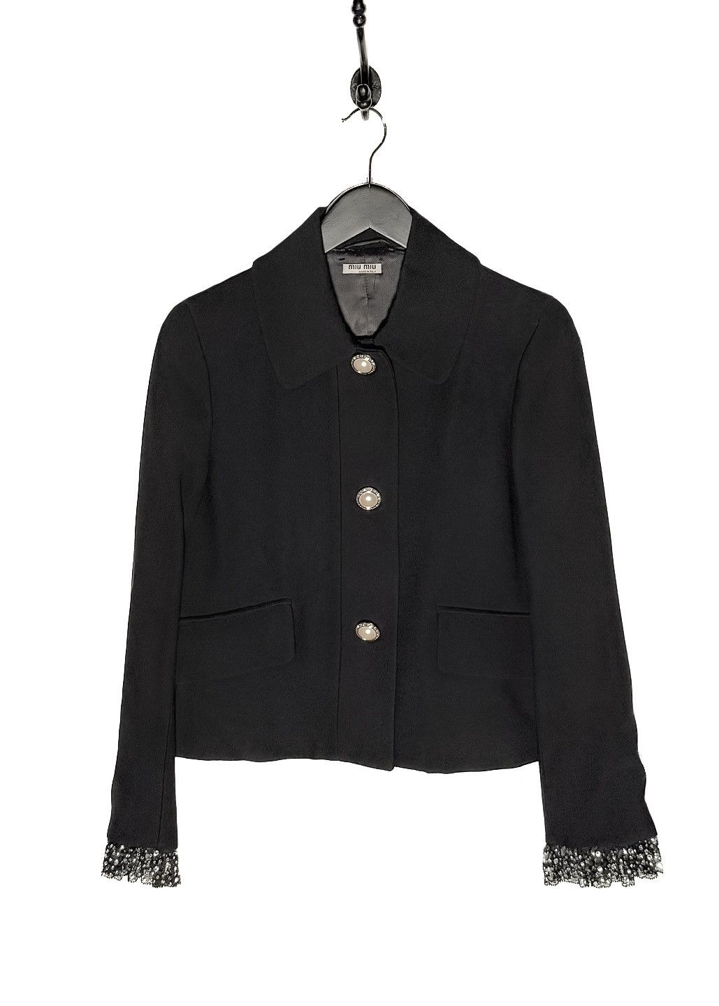 Miu Miu Miu Miu 2018 Pearl Buttons Crystal Lace Cuffs Black Blazer Size S / US 4 / IT 40 - 1 Thumbnail