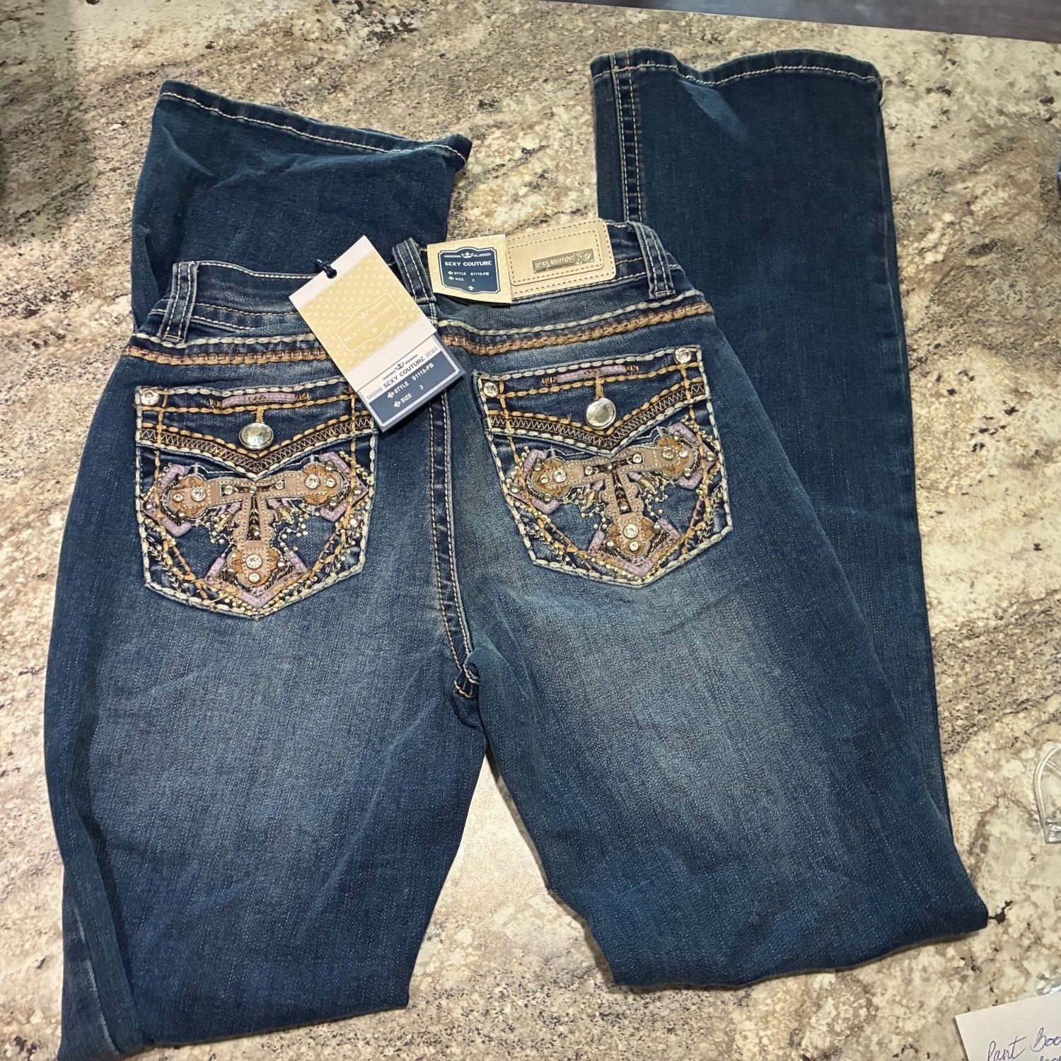 Other Sexy Couture Womens Bootcut Jeans With Rhinestone Embellishe Size 27" / US 4 / IT 40 - 3 Thumbnail