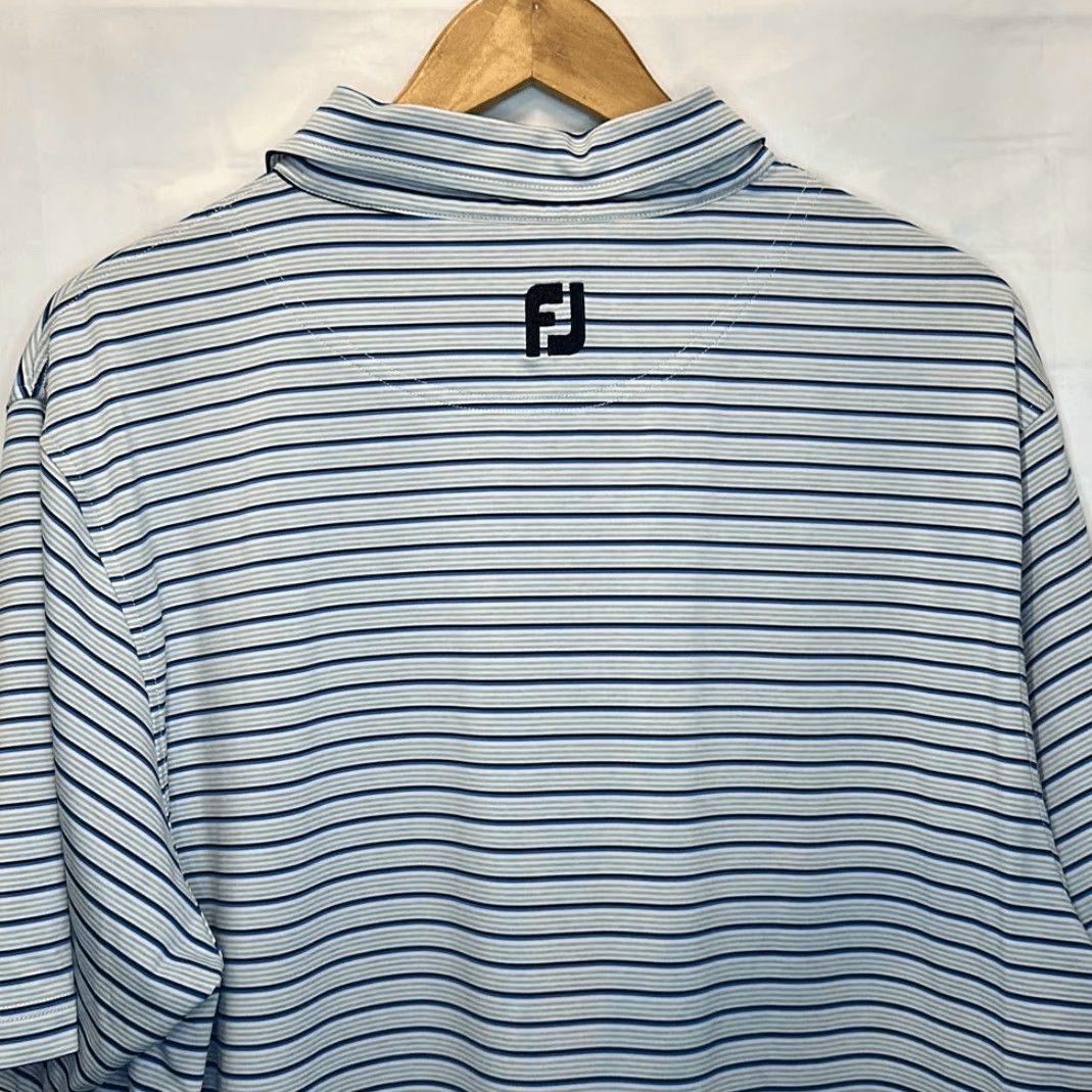Footjoy FootJoy Lisle Multi Stripe Self Collar Grey Polo - Grey/Royal/Black/White, Large, Men, Polo, Golf, Multicolor, Striped, 26223 Size US L / EU 52-54 / 3 - 5 Thumbnail