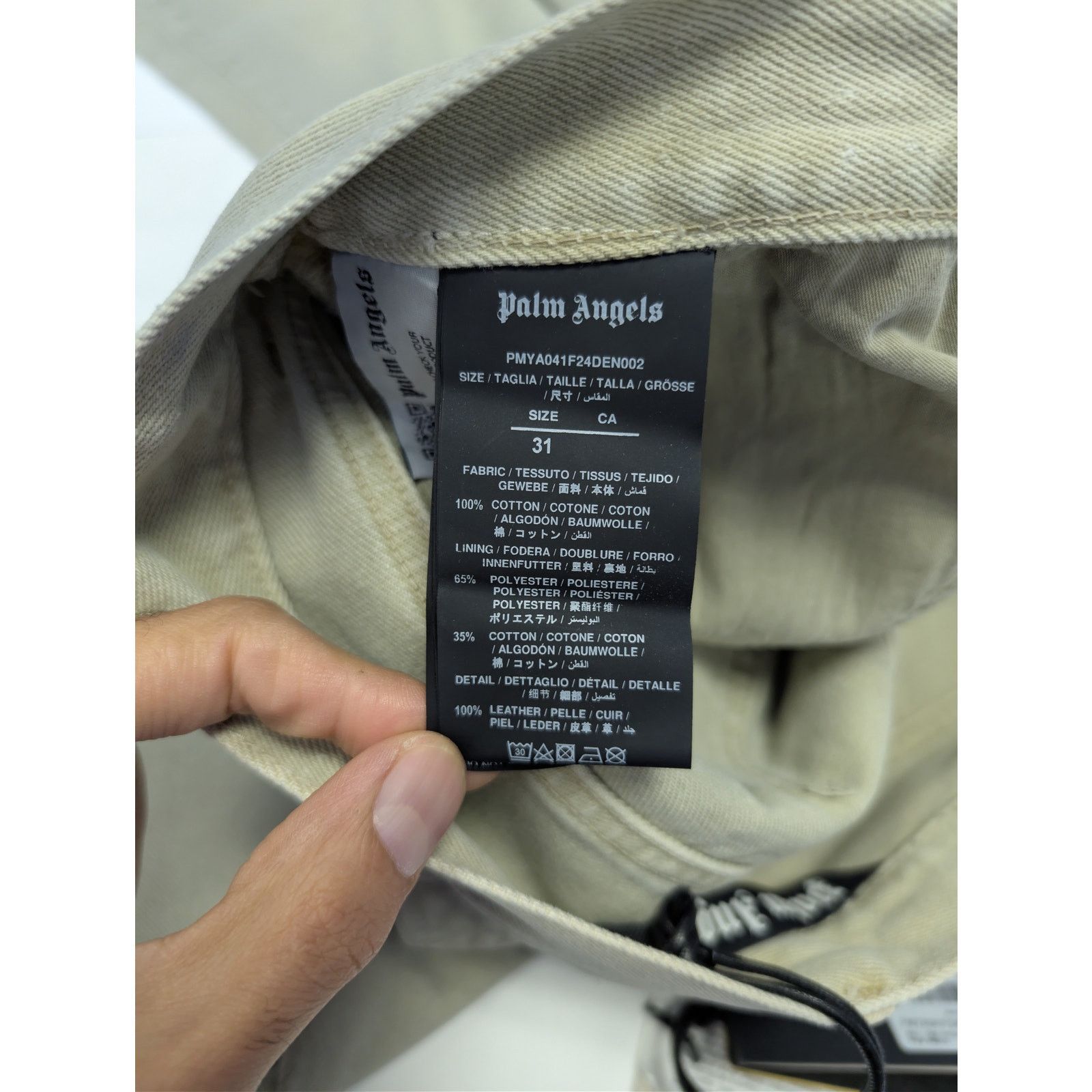 Palm Angels o1rshd1 Bull Logo Patch 5 Pockets Denim Pants in Light Beige Size US 31 - 17 Thumbnail