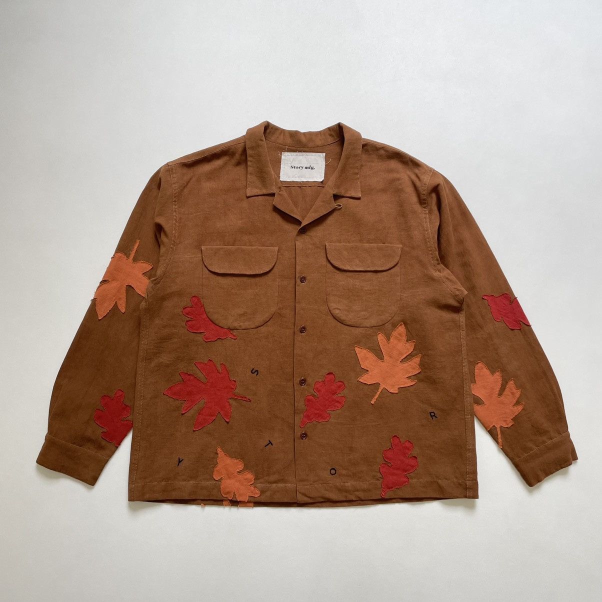 Story Mfg. Brown Linen ‘Leaf Patch Details’ Shirt Size US M / EU 48-50 / 2 - 3 Thumbnail