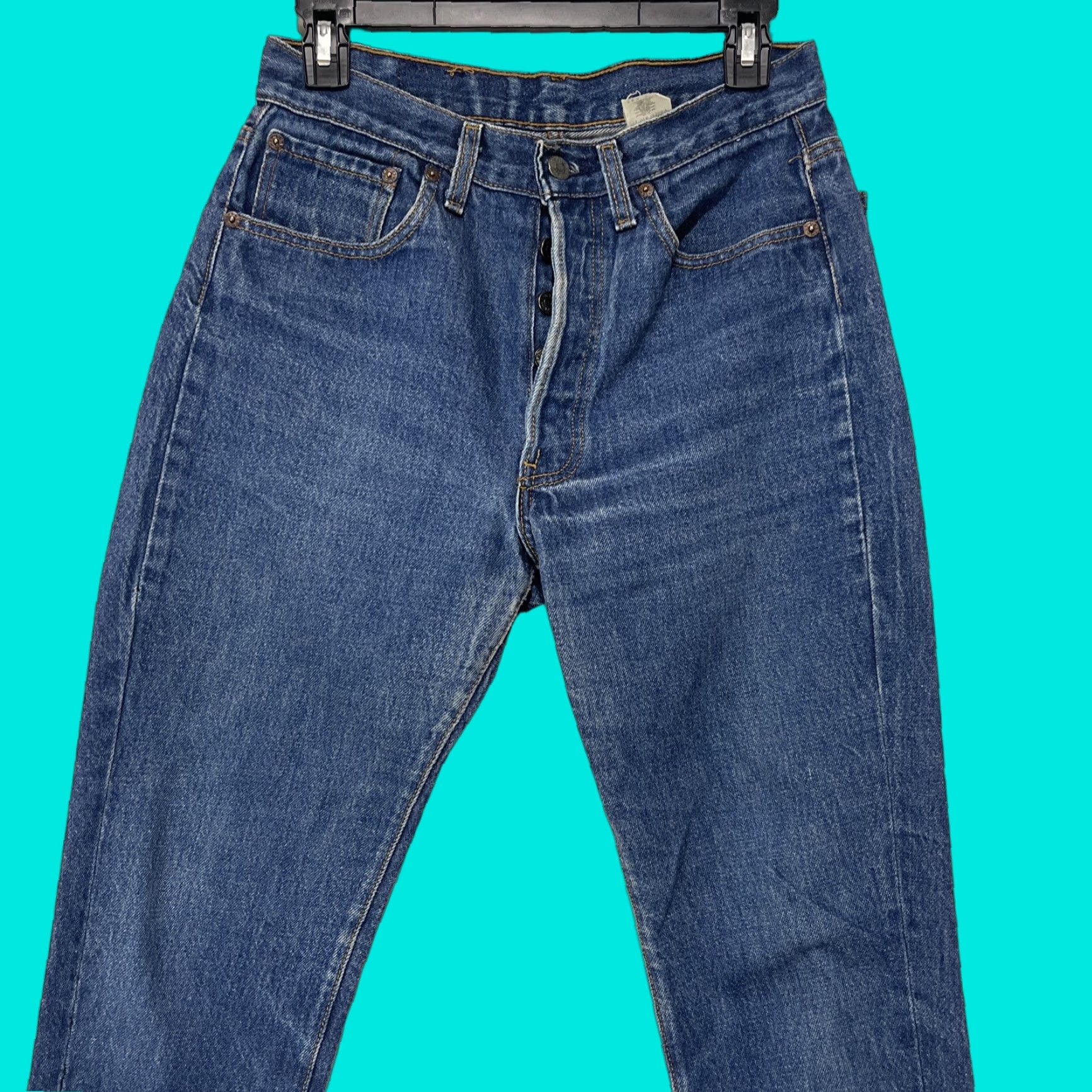 Levi's VINTAGE Levi's 501 Jeans Mens 30x29 Dark Wash Denim Made In USA 80s Batwing Jeans 501 Series Classic Style Mens 80s USA Batwing Size US 30 / EU 46 - 1 Thumbnail