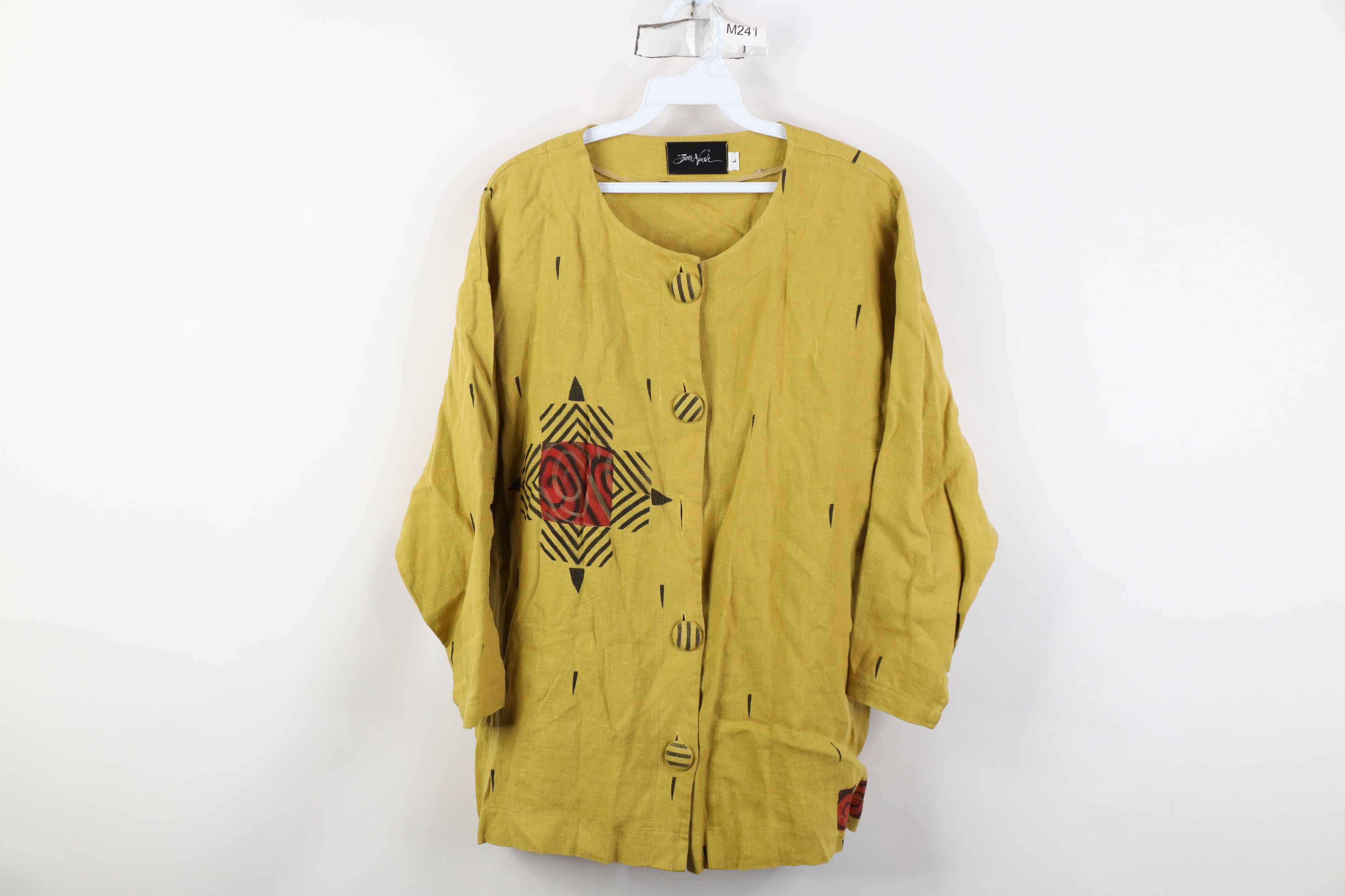 Vintage Vintage 90s Beth Nash Lagenlook Linen Abstract Art Jacket Size L / US 10 / IT 46 - 1 Thumbnail