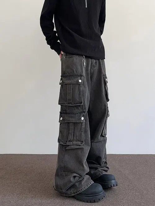 Japanese Brand Matsuoka x Kita Gray Cargo Baggy Denim Jeans Size US 28 / EU 44 - 2 Thumbnail