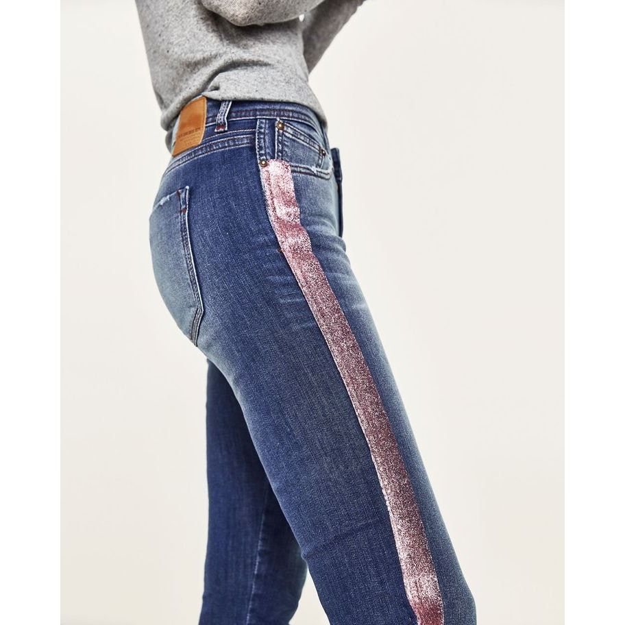 Zara Zara Jeans Medium Wash Womens US 8 Pink Glitter Size 30" / US 8 / IT 44 - 3 Thumbnail
