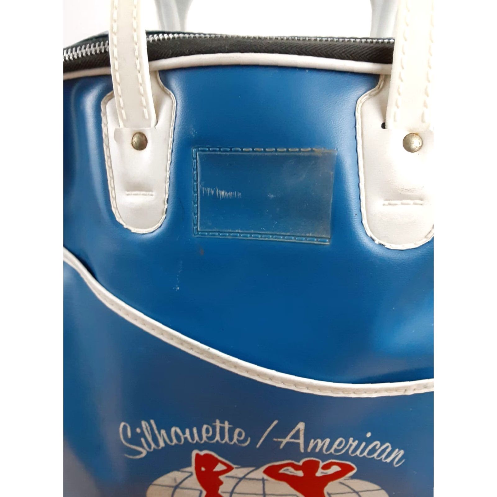 Vintage VINTAGE Silhouette/America Health Spas Gym-Duffle Bag 1980's Michigan Duffle Men Medium Blue/White Vinyl Zipper 80s Size ONE SIZE - 6 Thumbnail