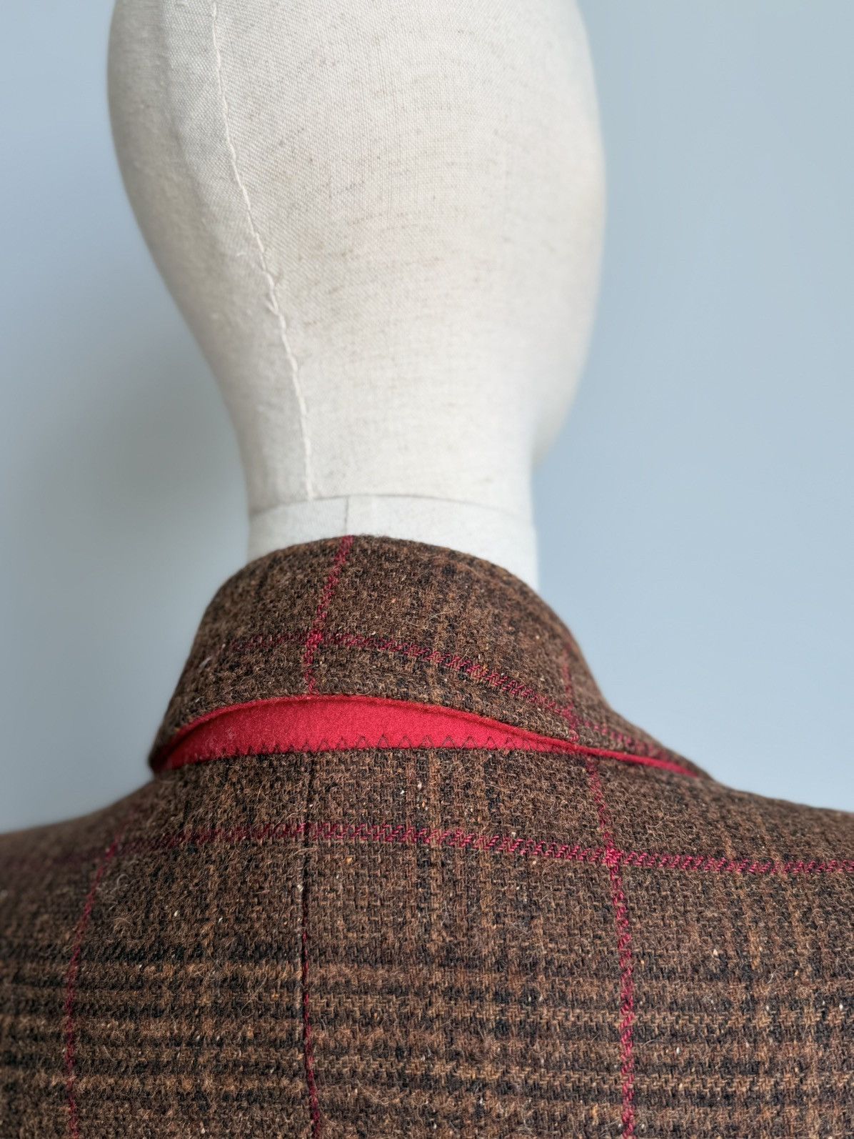 Sezane Sézane Brown Tweed Red Windowpane Wool Coat Tailored Size S / US 4 / IT 40 - 12 Thumbnail