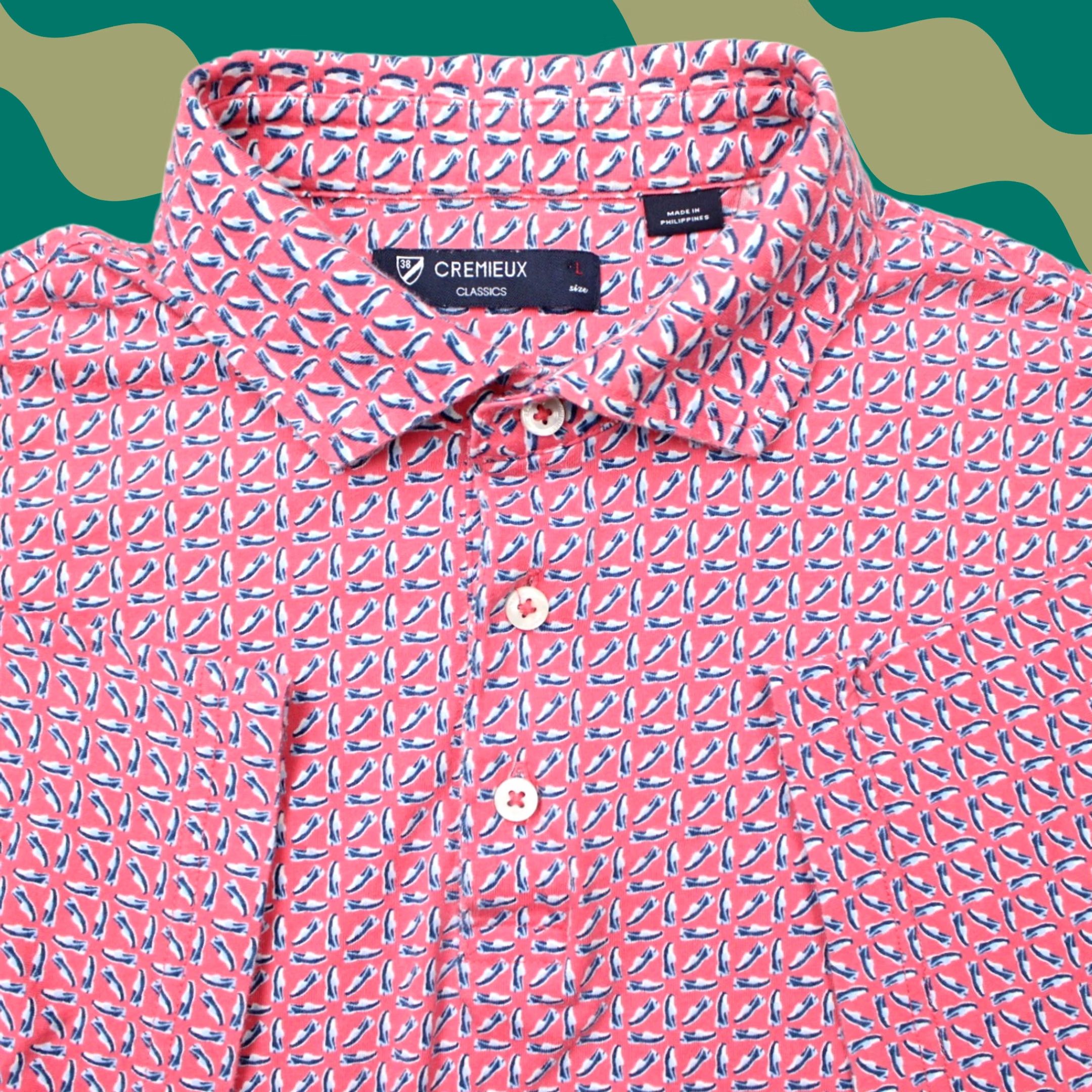 Cremieux Cremieux Classics Polo Shirt Mens Large Pink Graphic Print 100% Cotton S/S Casual Polo Shirt Mens Large Pink Graphic Print Shirt Size US L / EU 52-54 / 3 - 1 Thumbnail