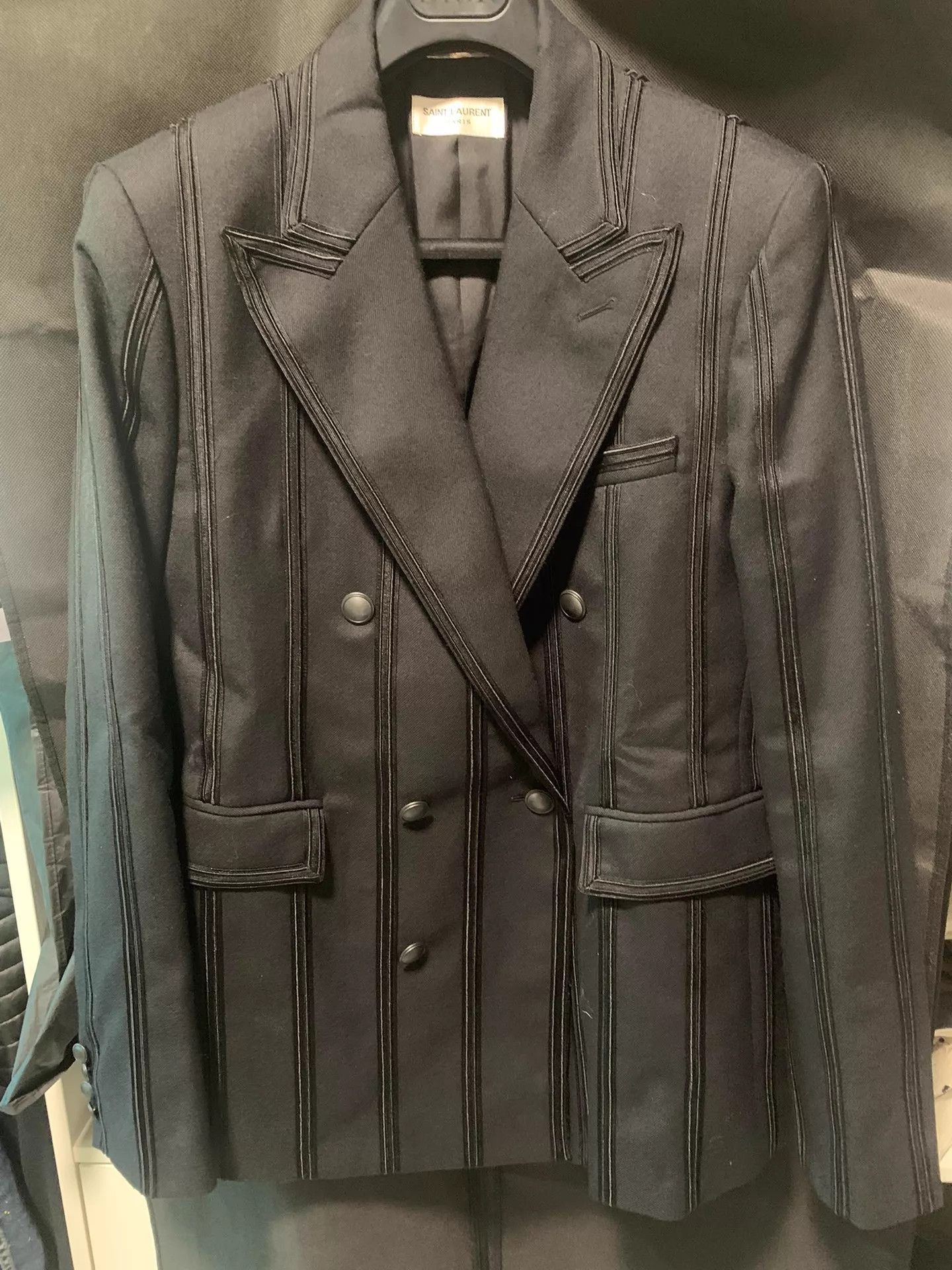 Saint Laurent Paris Black Striped Double-Breasted Blazer Size US M / EU 48-50 / 2 - 1 Thumbnail