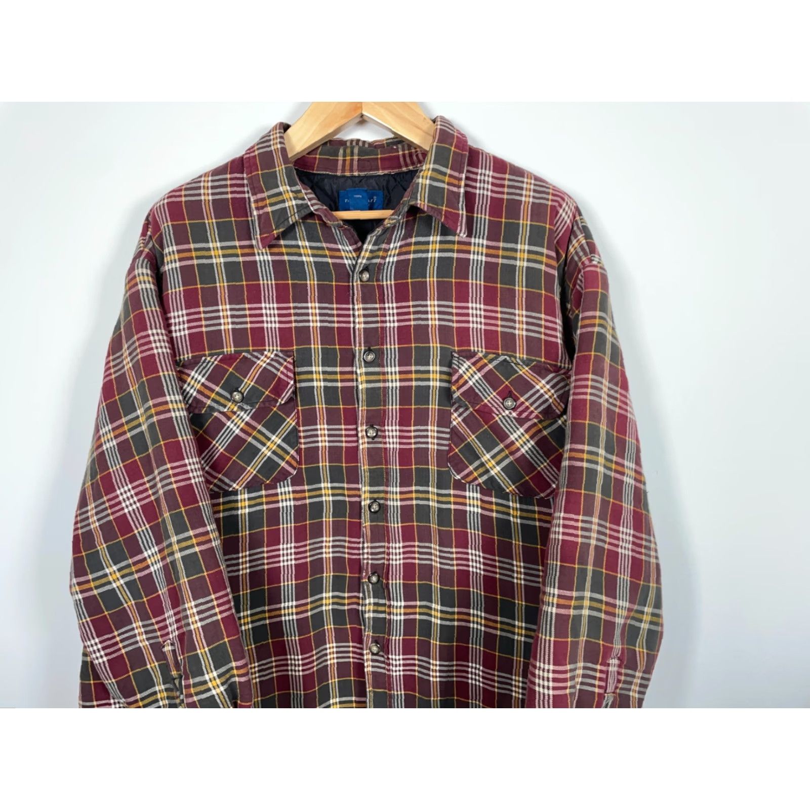 Vintage TownCraft Quilted Flannel Shirt Jacket Men's 3XL Dark Red Plaid Pattern Shacket Size US XXL / EU 58 / 5 - 4 Thumbnail