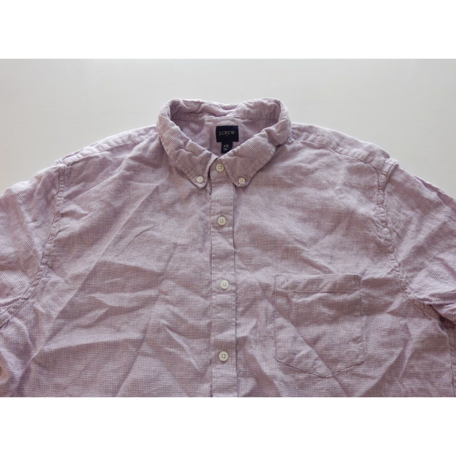 J.Crew J.CREW Men's Linen Button-Front Shirt 2XL Short Sleeve Purple Mini Houndstooth Button-Up Mens Size US XXL / EU 58 / 5 - 2 Thumbnail