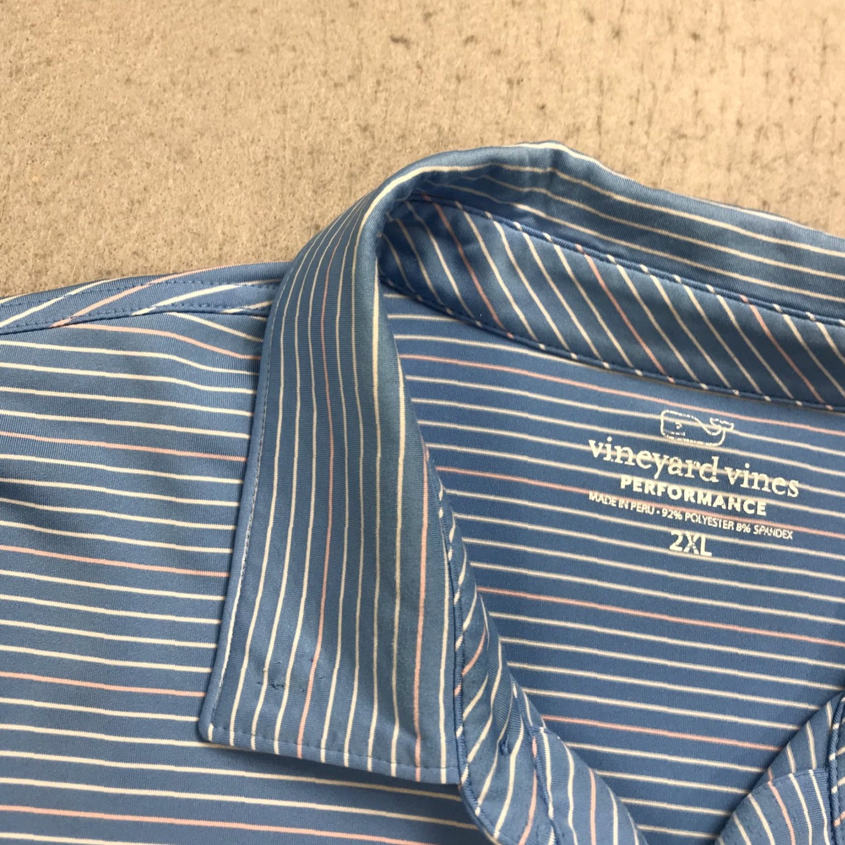Vineyard Vines Vineyard Vines Polo Shirt Mens 2XL Blue Pink Stretch Striped Performance Golf Shirt Size US XXL / EU 58 / 5 - 5 Thumbnail