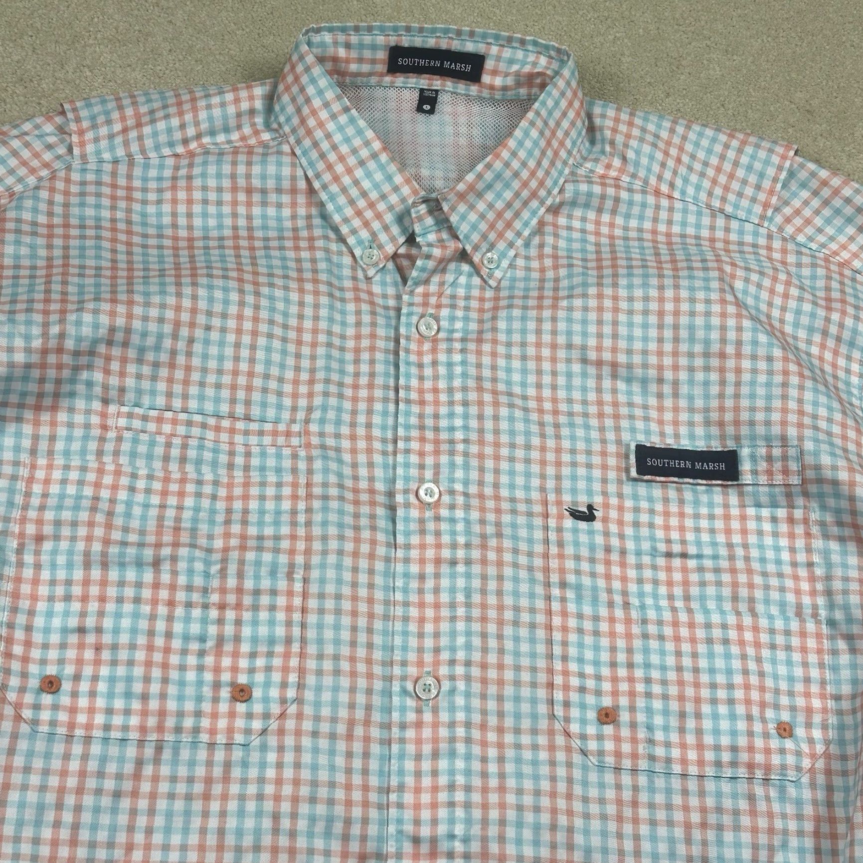 Vintage Southern Marsh Shirt Mens Large Blue Pink Check Field Tech Button Up NWOT Size US L / EU 52-54 / 3 - 2 Thumbnail