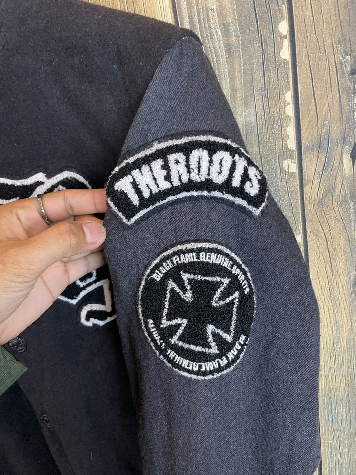 Vintage Black flame embroidery cross Varsity Jacket Size US S / EU 44-46 / 1 - 10 Thumbnail