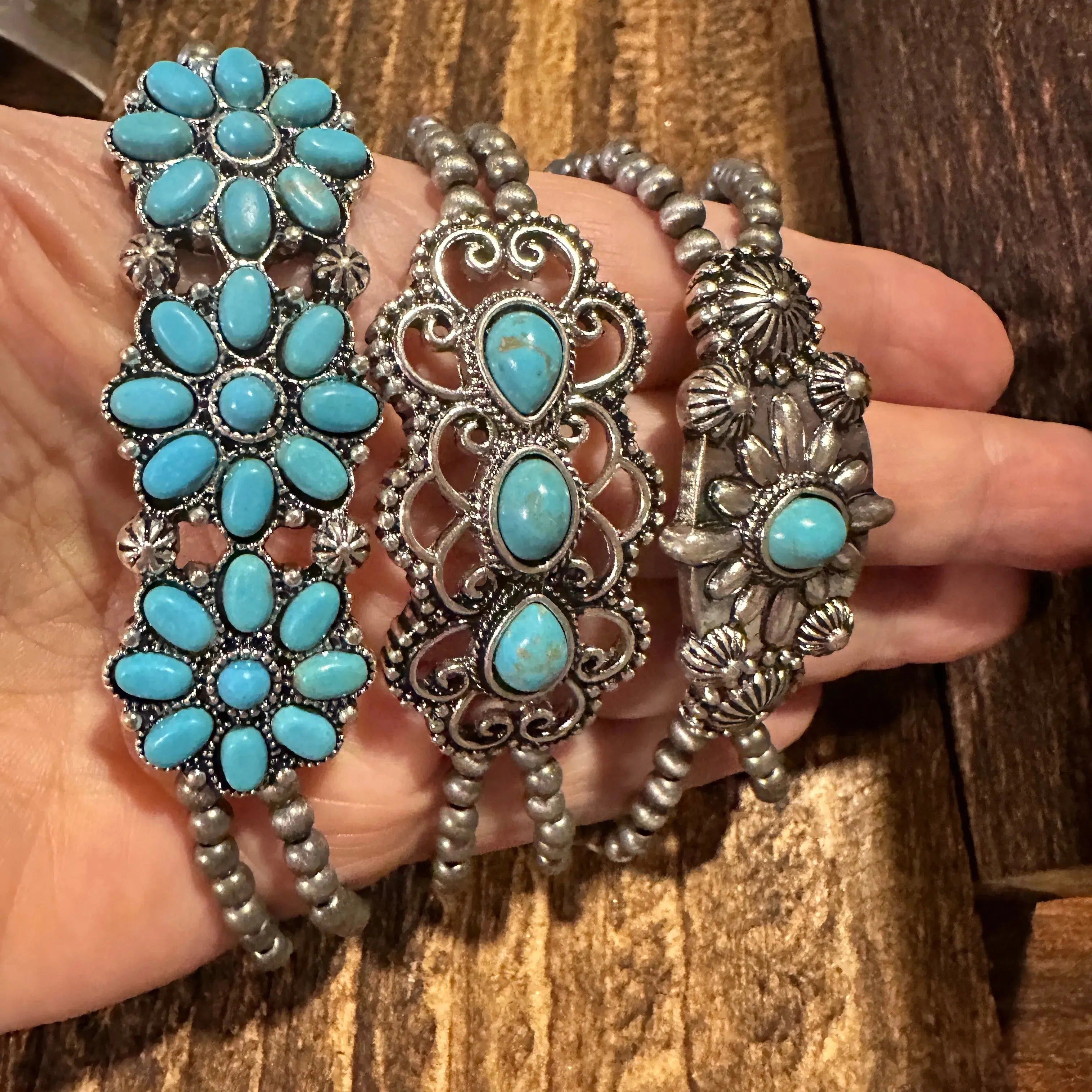 Other BohoChic Turquoise Flower Bracelet: Stretch & Stylish Size ONE SIZE - 2 Thumbnail