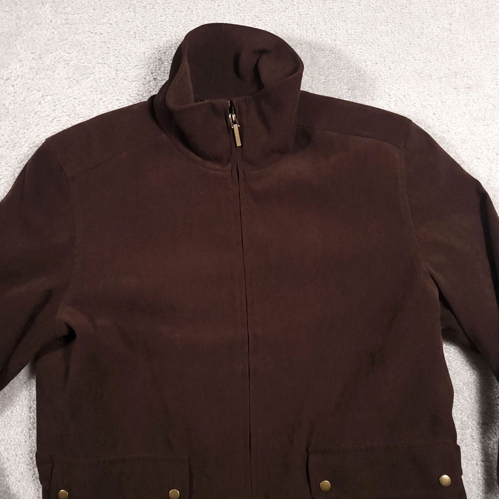 Talbots Talbots Womens Full Zip Jacket 10P Petite Brown Long Sleeve Shoulder Pads Size L / US 10 / IT 46 - 3 Thumbnail