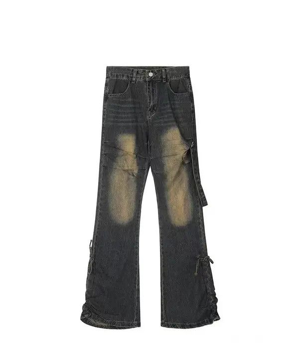 VIBE Vintage washed distressed micro-flare pleated denim trousers Size US 34 / EU 50 - 5 Thumbnail